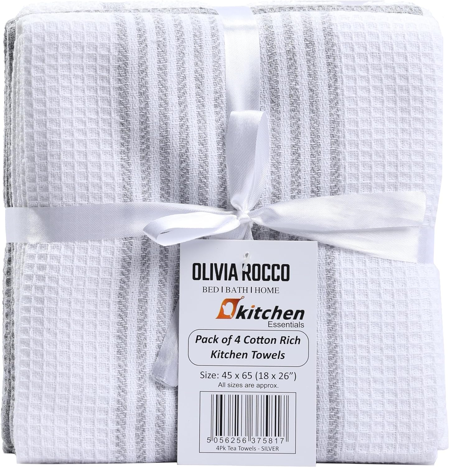 OLIVIA ROCCO Cotton Tea Towels – Pack of 4 Green Absorbent Dish Cloths