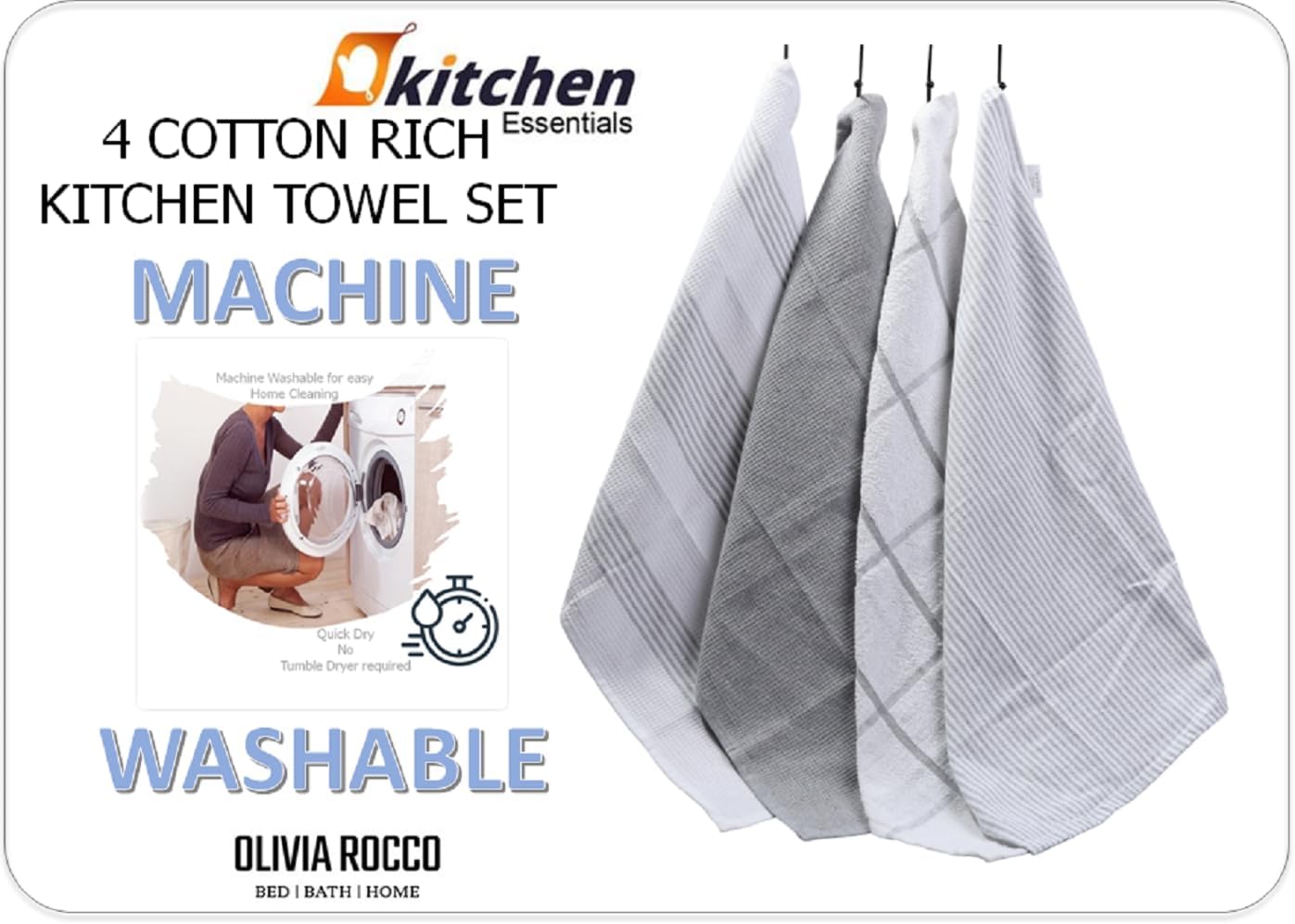 OLIVIA ROCCO Cotton Tea Towels – Pack of 4 Green Absorbent Dish Cloths
