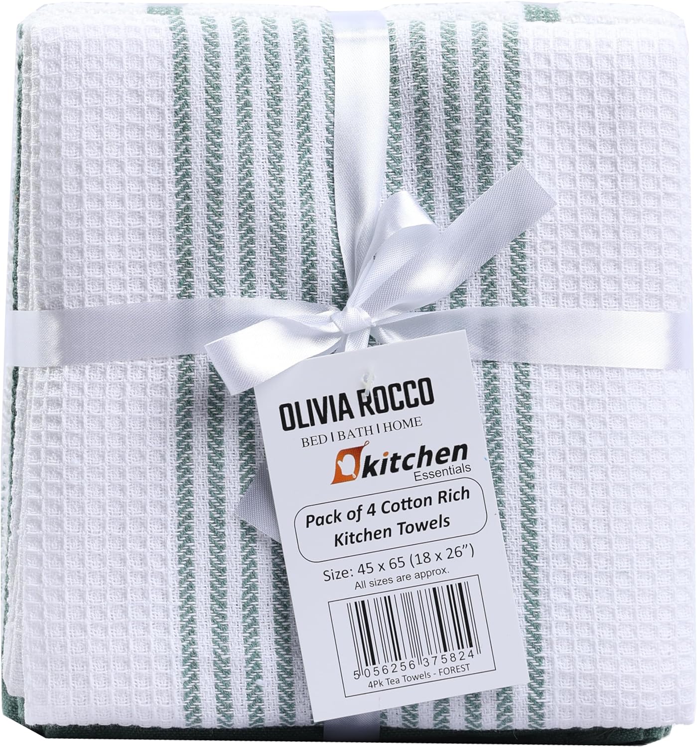 OLIVIA ROCCO Cotton Tea Towels – Pack of 4 Green Absorbent Dish Cloths