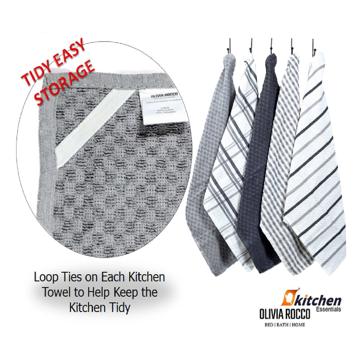 OLIVIA ROCCO Cotton Terry Kitchen Tea Towels - Super Absorbent 5 Pack