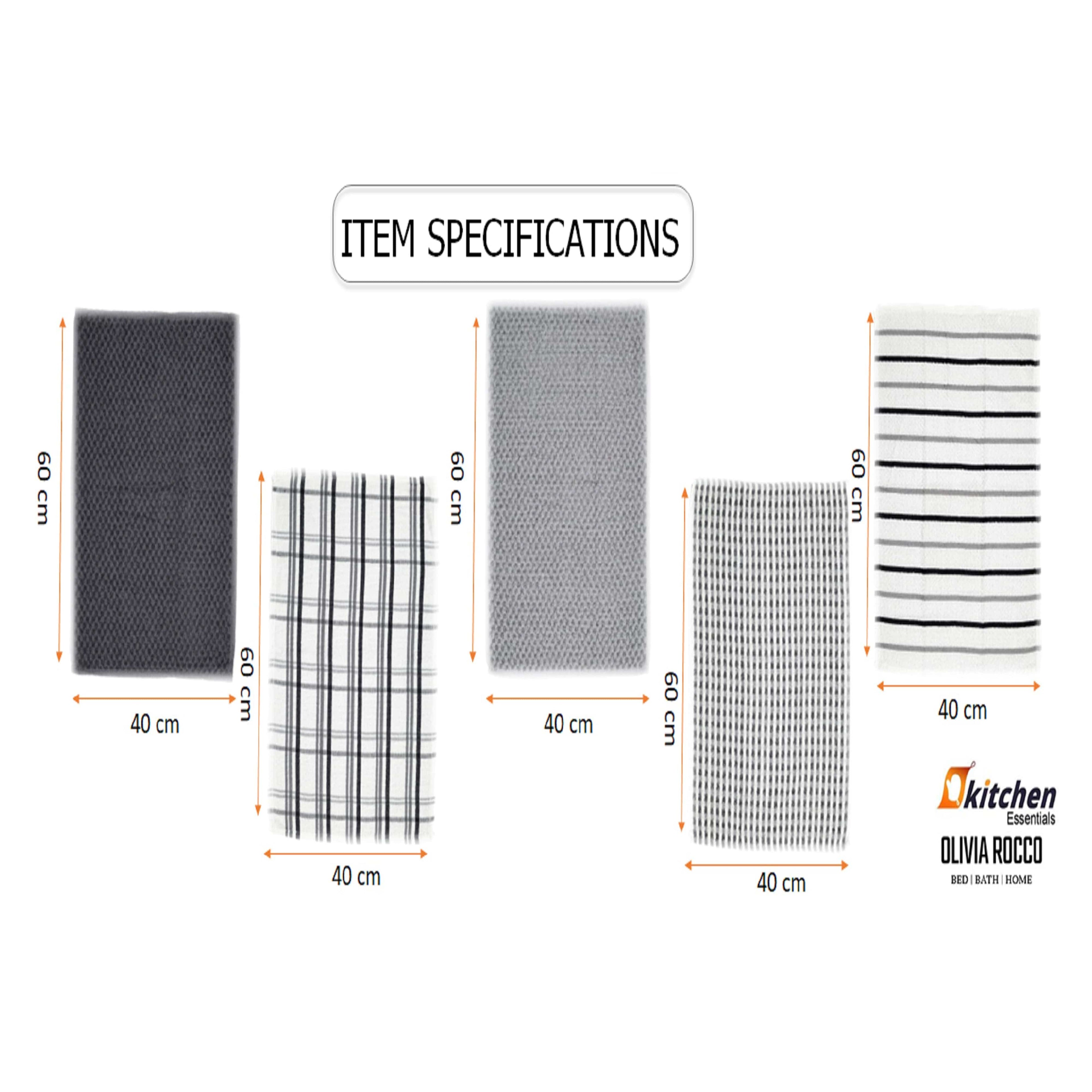 OLIVIA ROCCO Cotton Terry Kitchen Tea Towels - Super Absorbent 5 Pack
