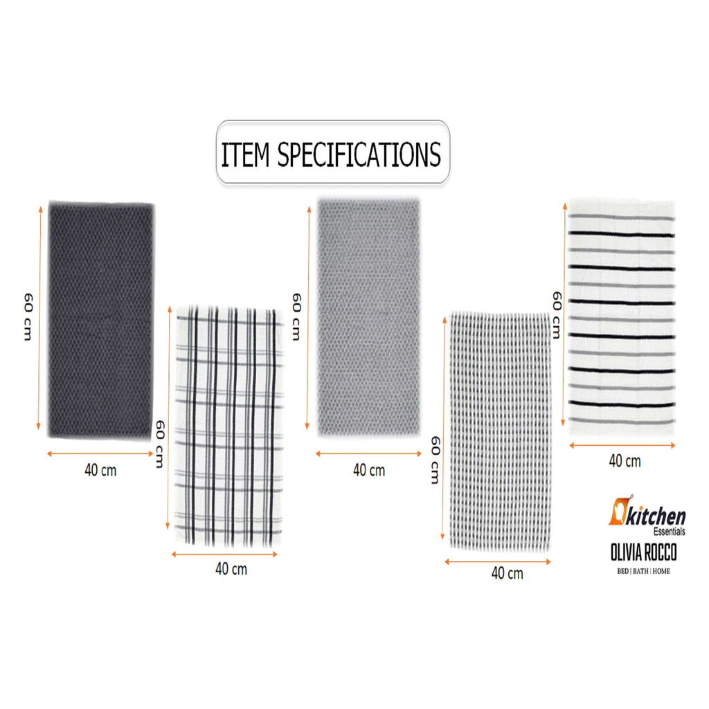 OLIVIA ROCCO Cotton Terry Kitchen Tea Towels - Super Absorbent 5 Pack