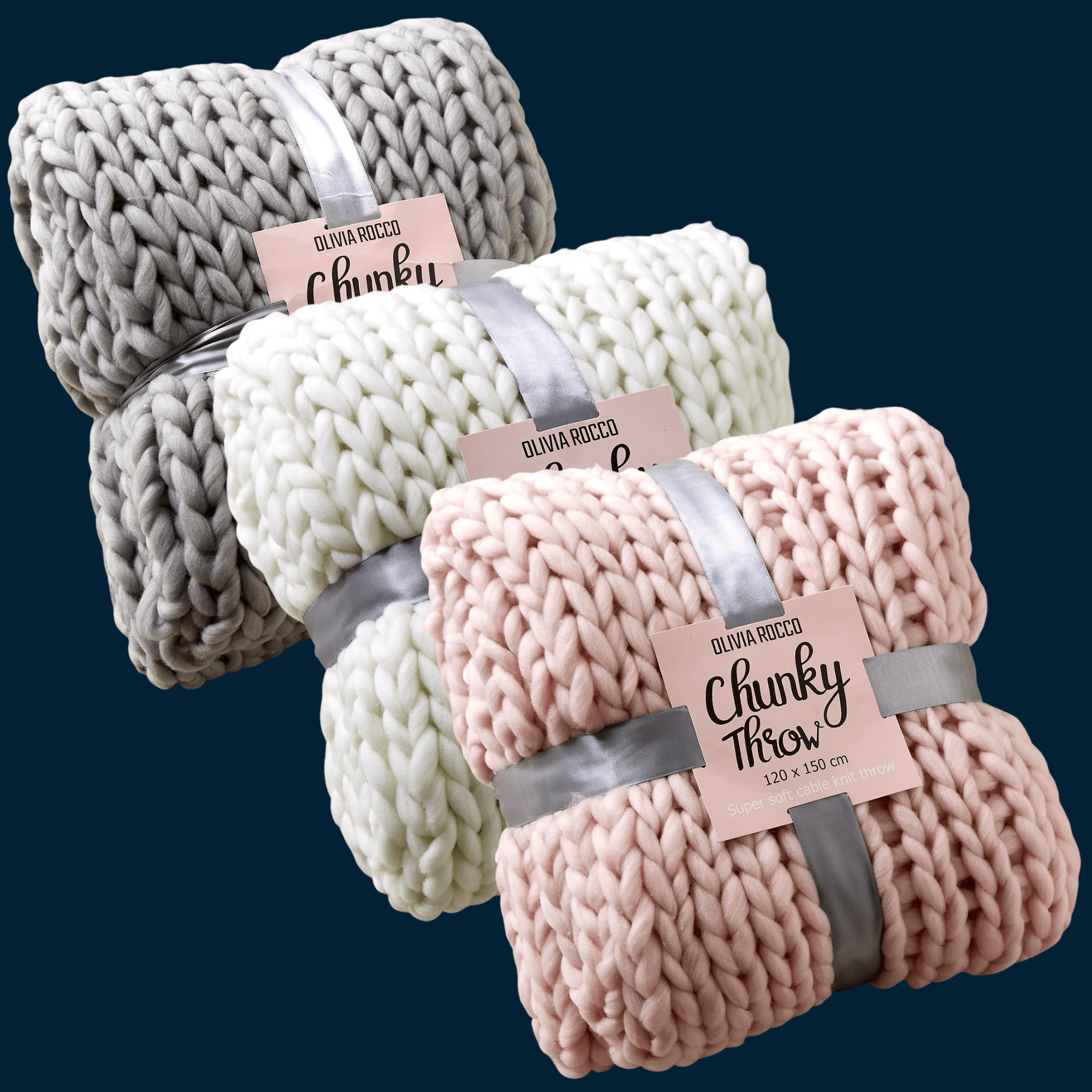OLIVIA ROCCO Chunky Cable Knit Throw – Oversized Soft Fleece Blanket