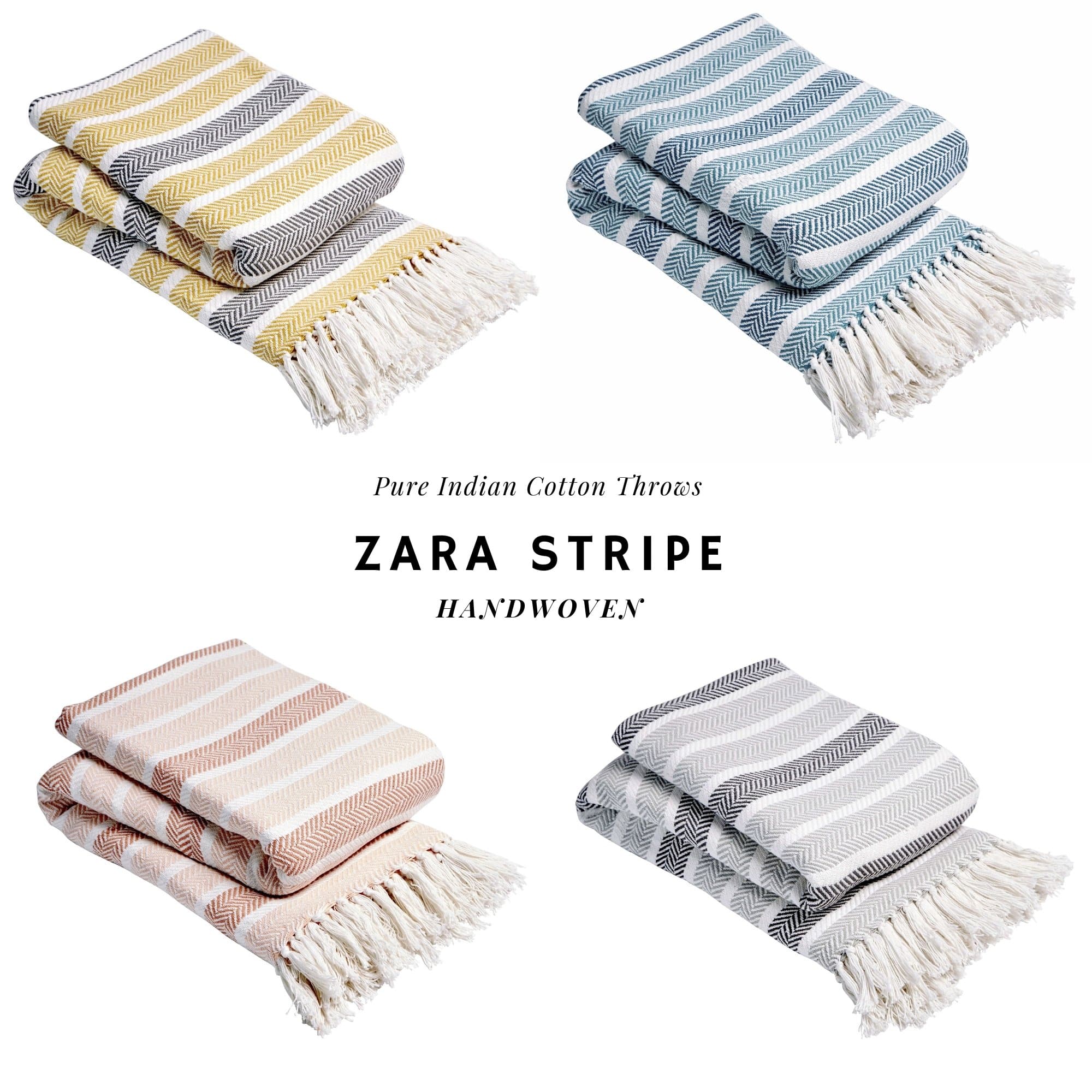 OLIVIA ROCCO Zara Handwoven Pure Cotton Throw Blanket with Tassels