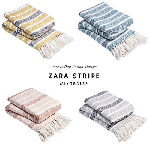 OLIVIA ROCCO Zara Handwoven Pure Cotton Throw Blanket with Tassels