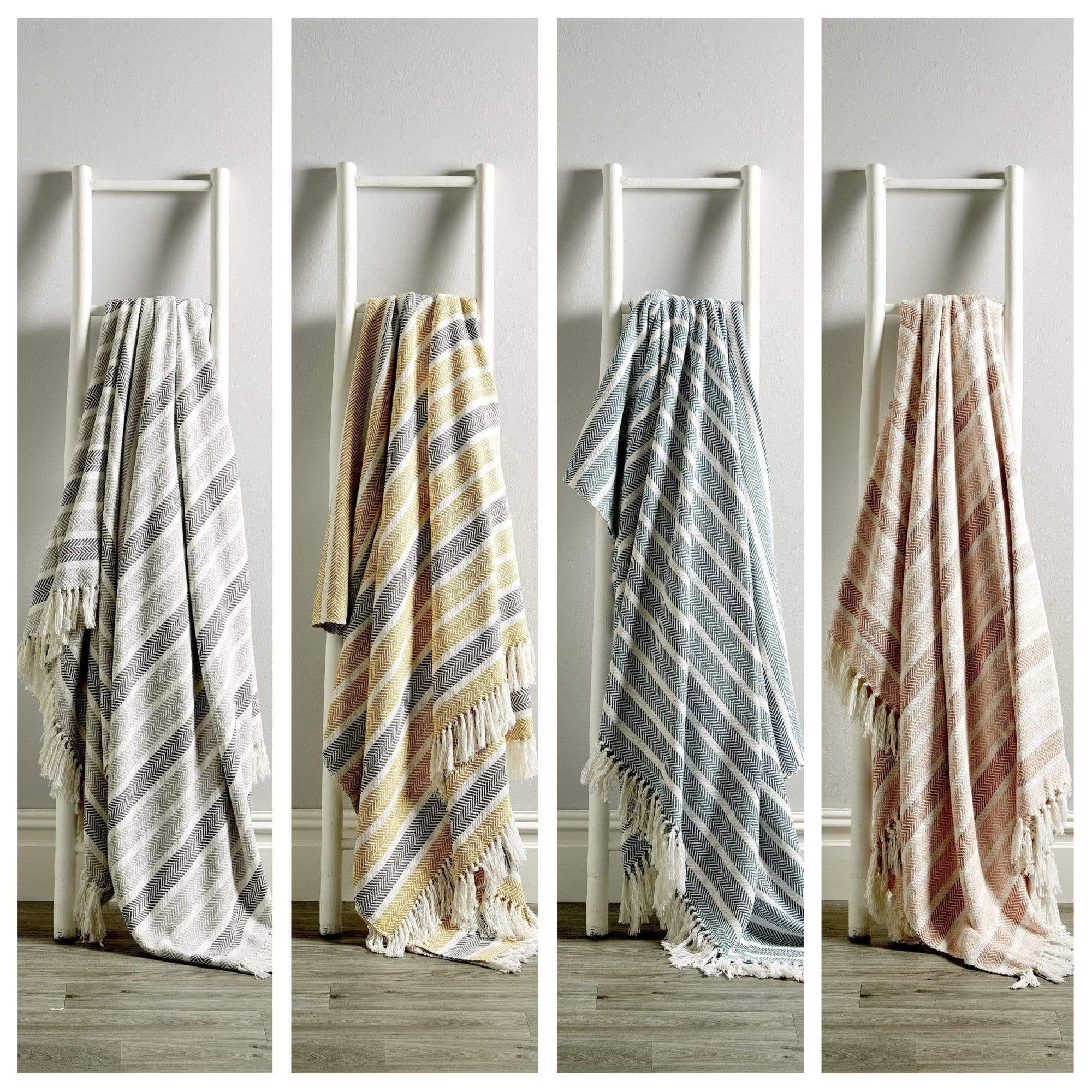 OLIVIA ROCCO Zara Handwoven Pure Cotton Throw Blanket with Tassels