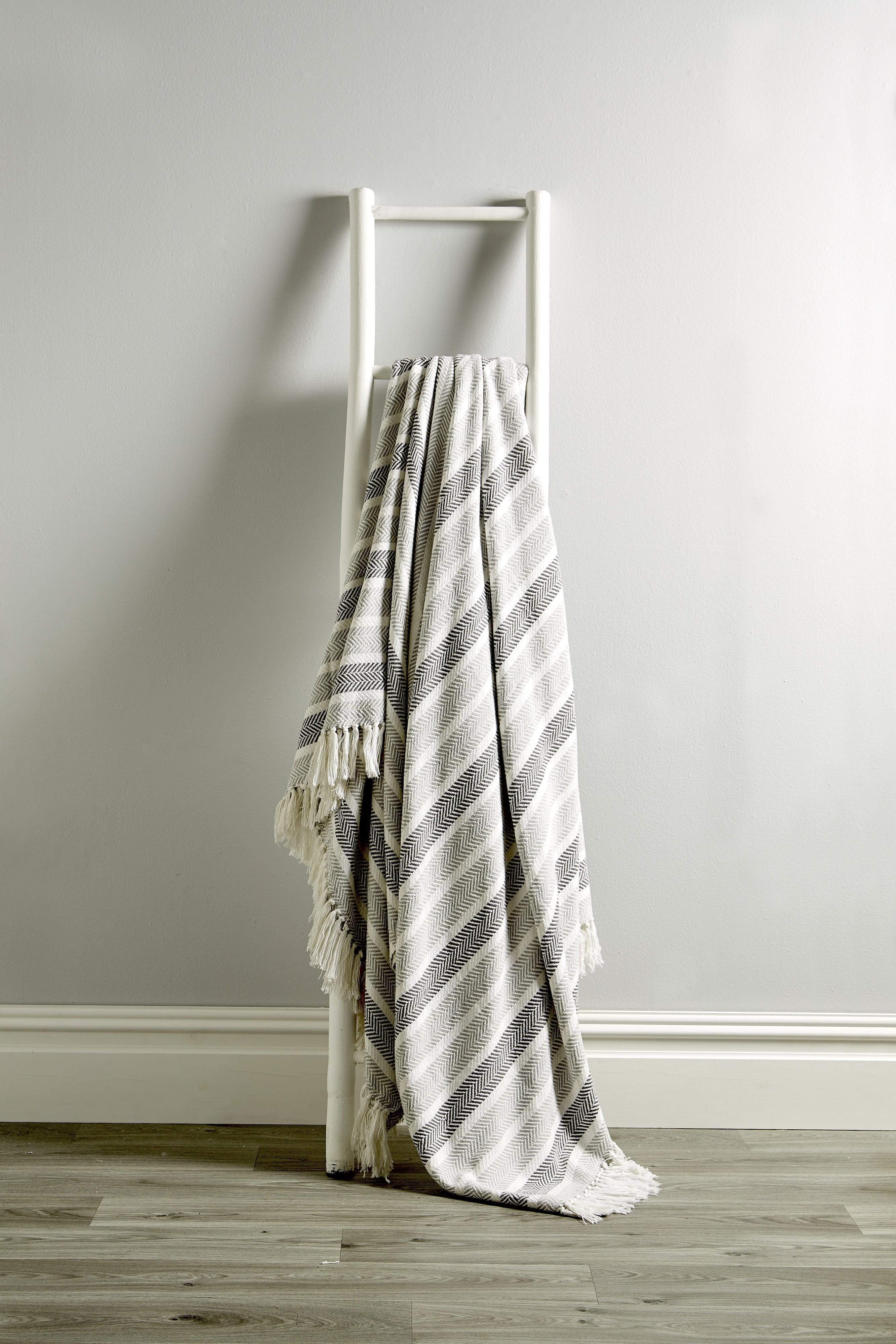 OLIVIA ROCCO Zara Handwoven Pure Cotton Throw Blanket with Tassels