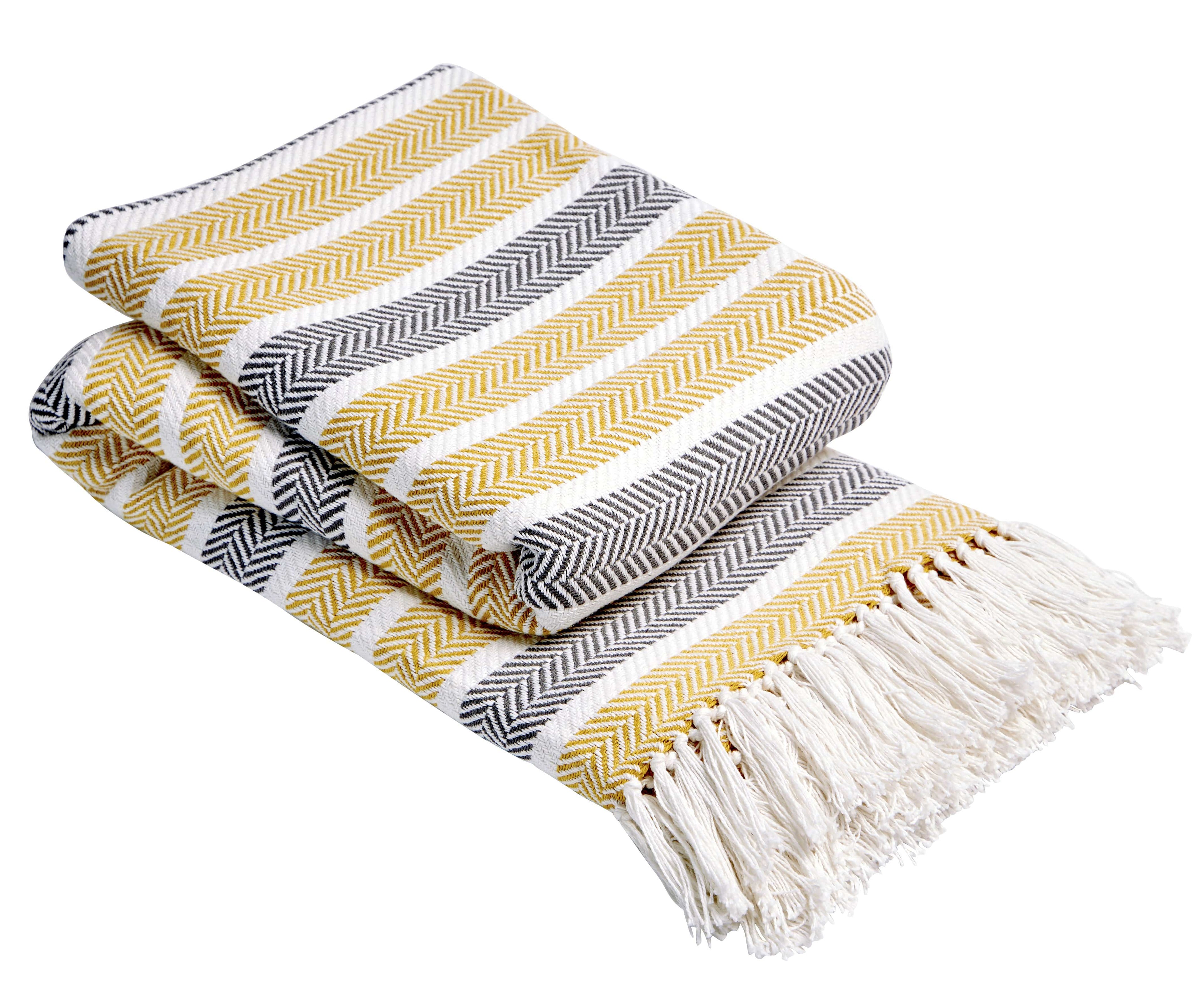 OLIVIA ROCCO Zara Handwoven Pure Cotton Throw Blanket with Tassels