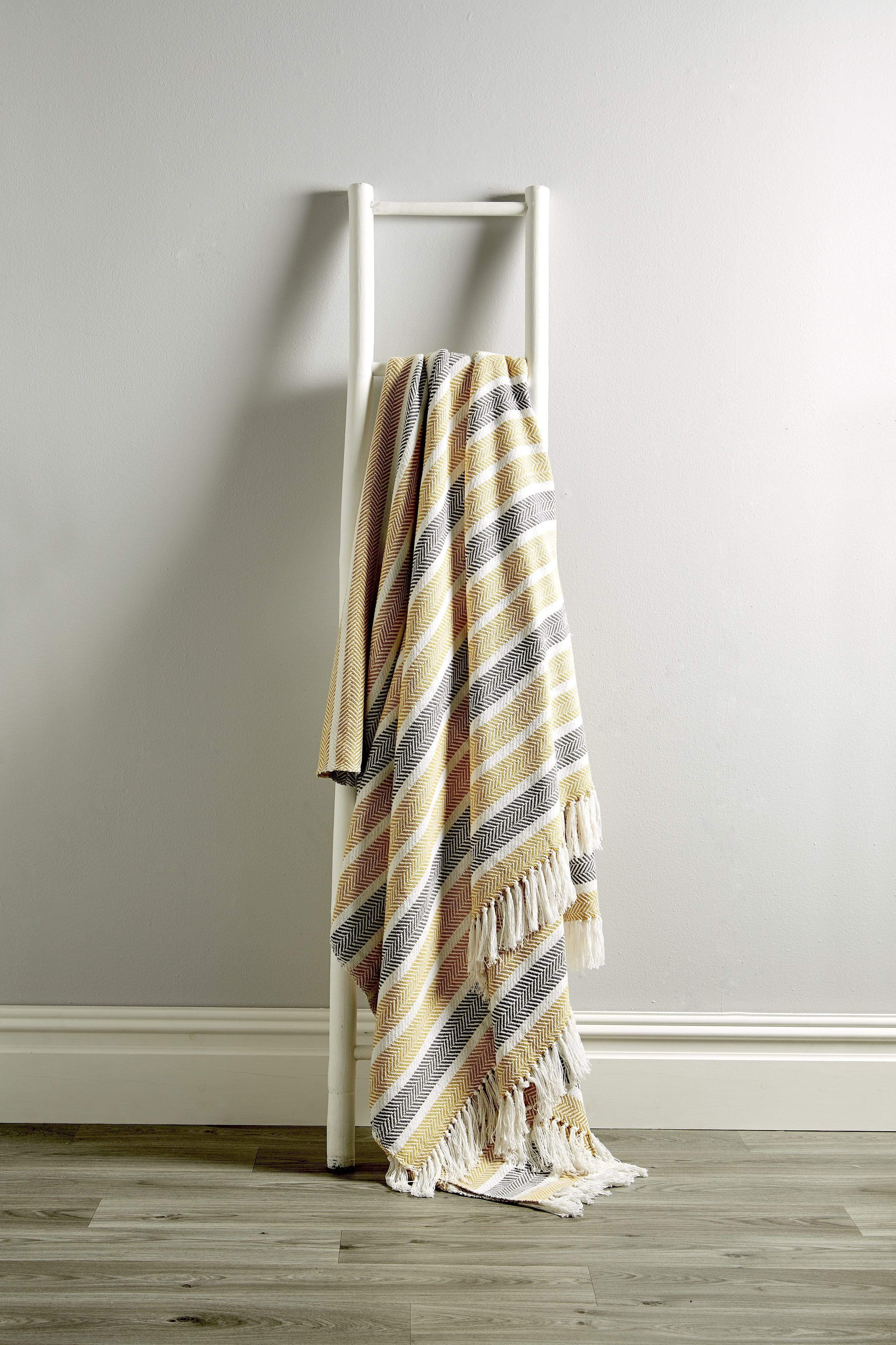 OLIVIA ROCCO Zara Handwoven Pure Cotton Throw Blanket with Tassels