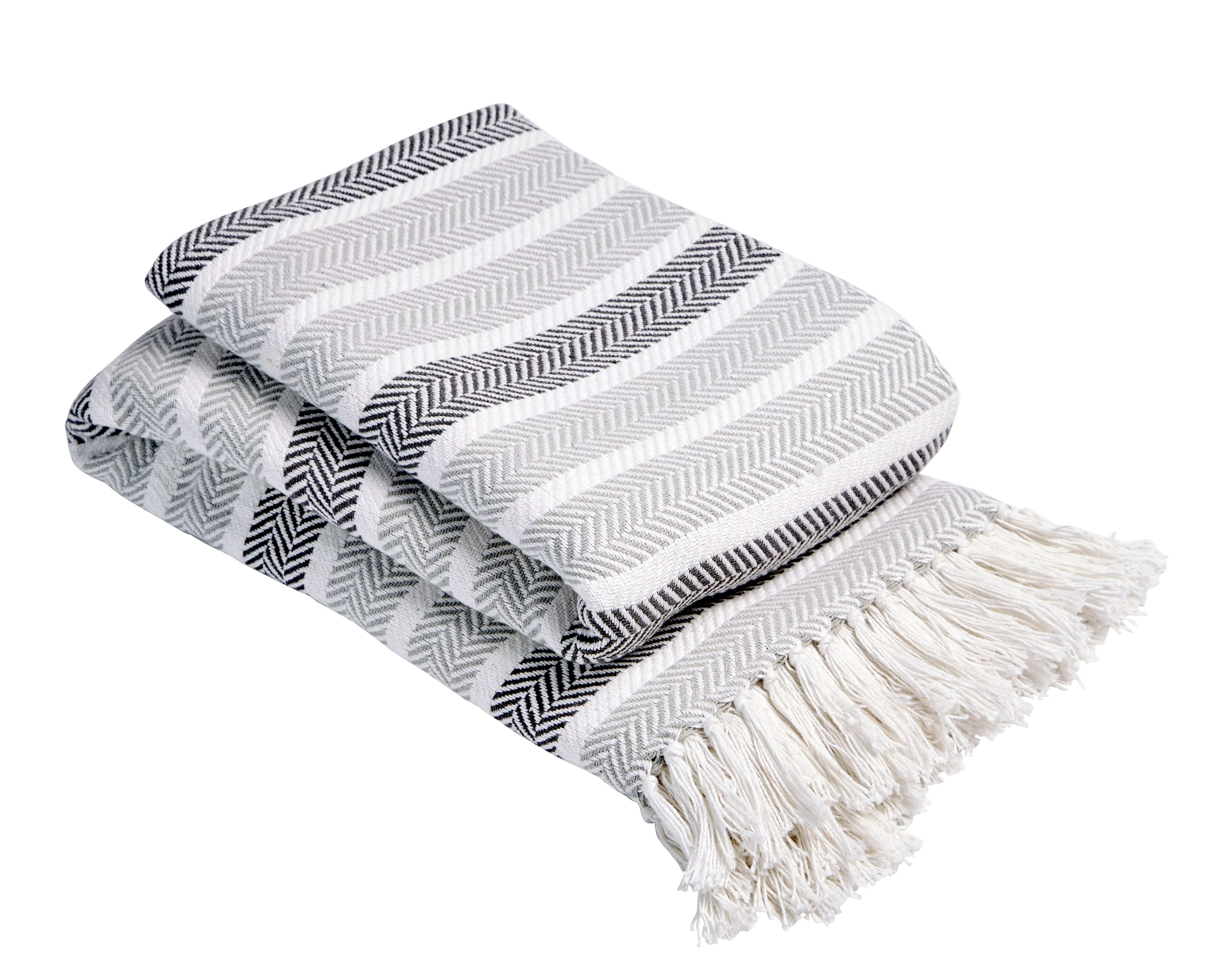 OLIVIA ROCCO Zara Handwoven Pure Cotton Throw Blanket with Tassels