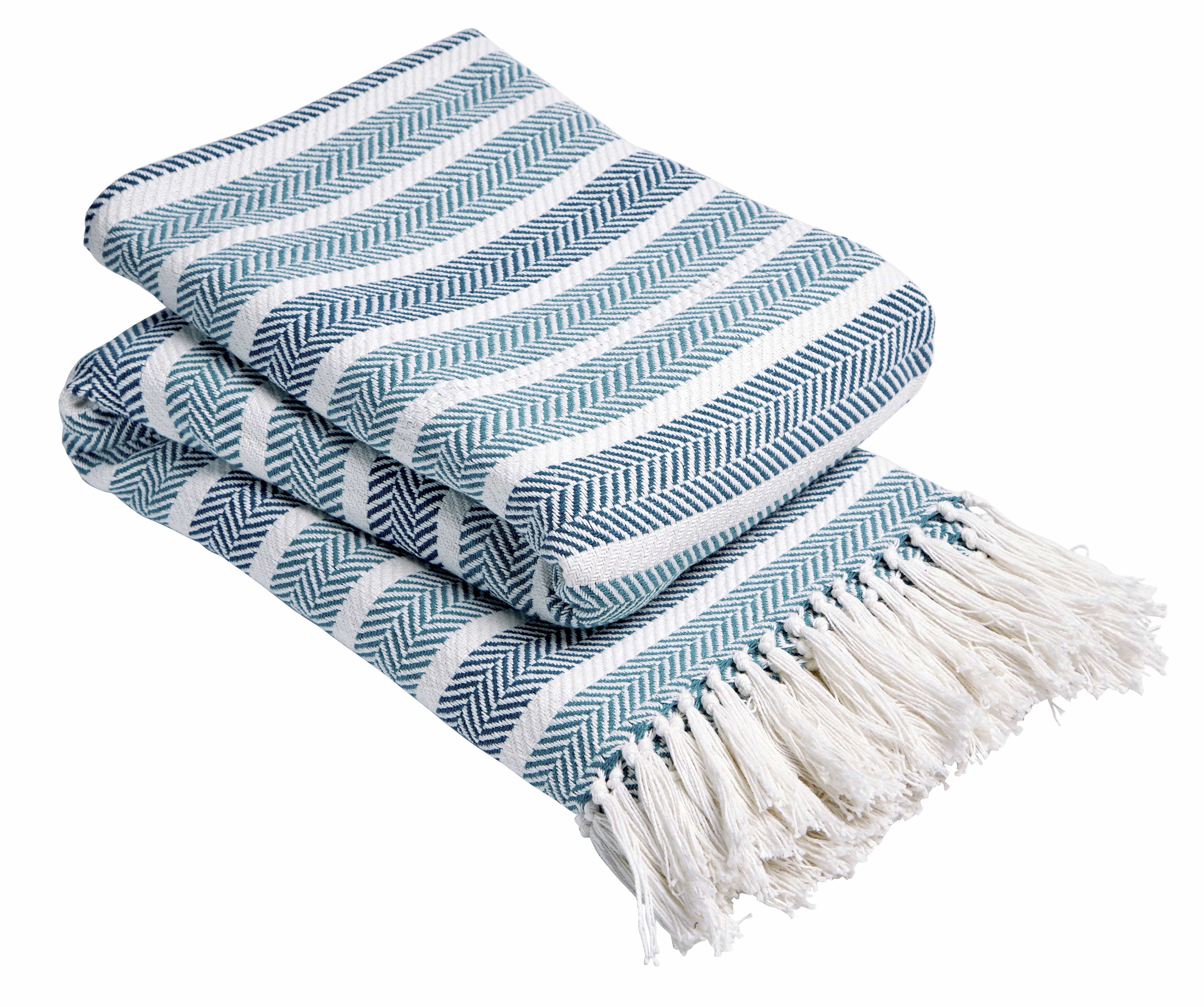 OLIVIA ROCCO Zara Handwoven Pure Cotton Throw Blanket with Tassels