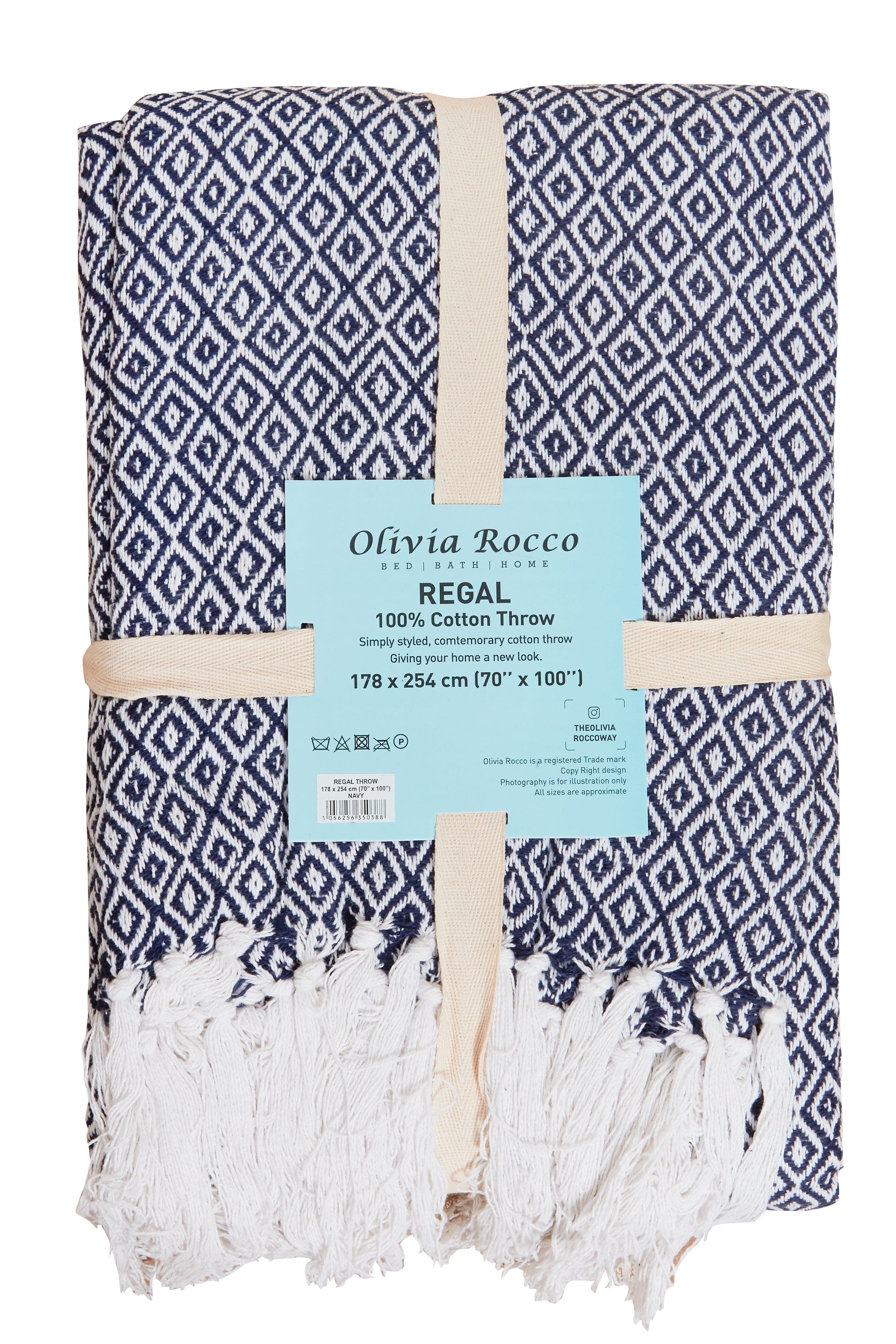 OLIVIA ROCCO Pure Cotton Throw Blanket – Handwoven Geometric Bedspread