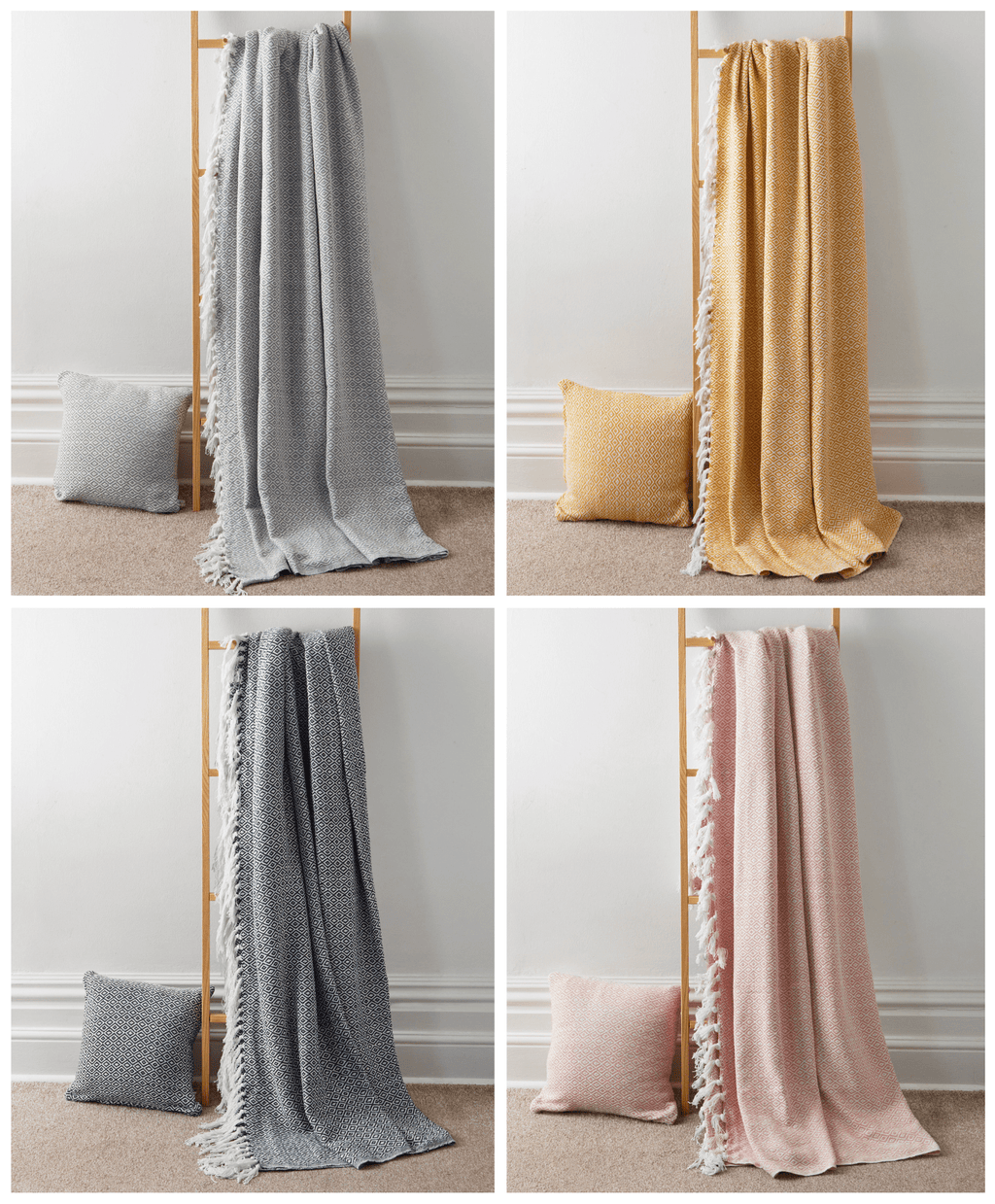 OLIVIA ROCCO Pure Cotton Throw Blanket – Handwoven Geometric Bedspread