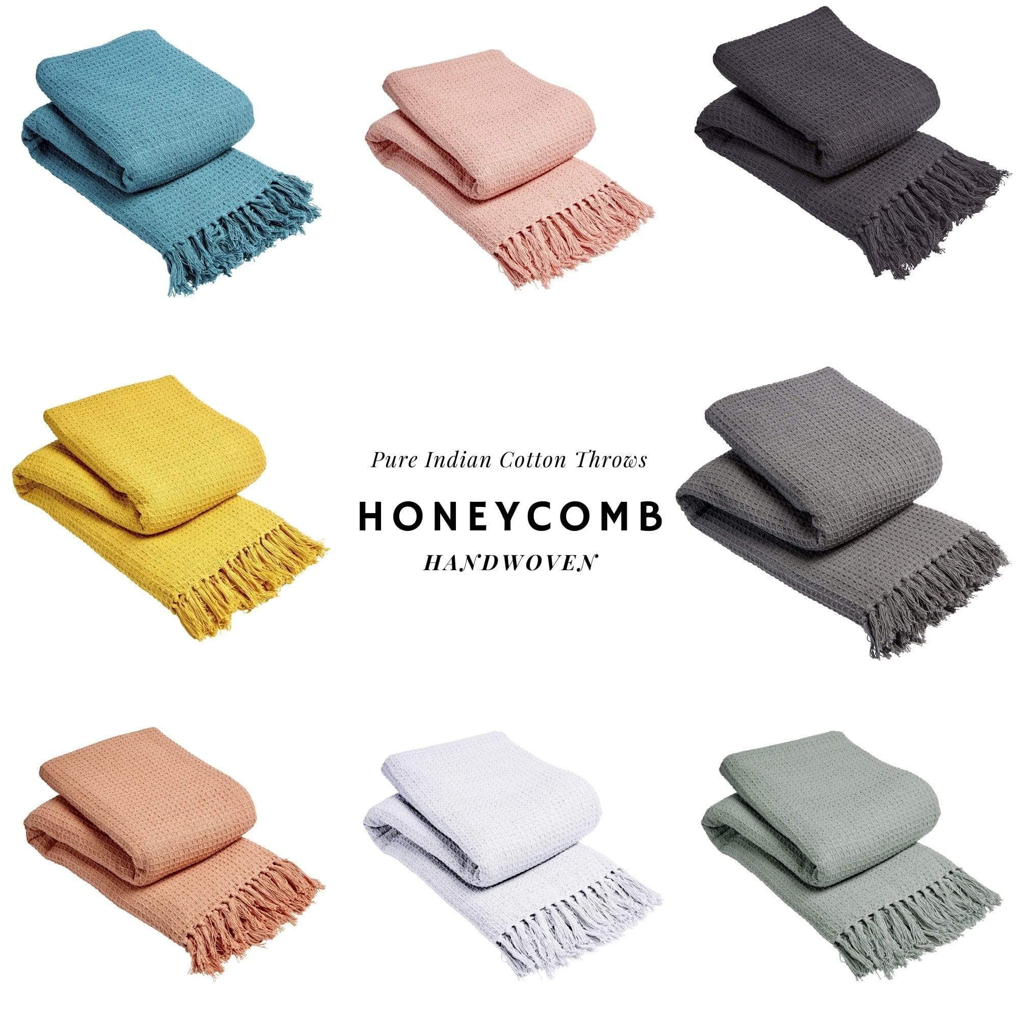 OLIVIA ROCCO Lisbon Honeycomb Throw – 100% Pure Indian Cotton Blanket