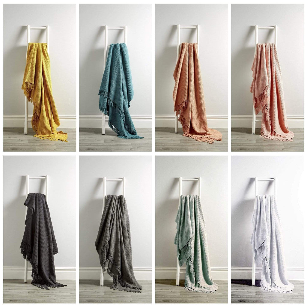 OLIVIA ROCCO Lisbon Honeycomb Throw – 100% Pure Indian Cotton Blanket