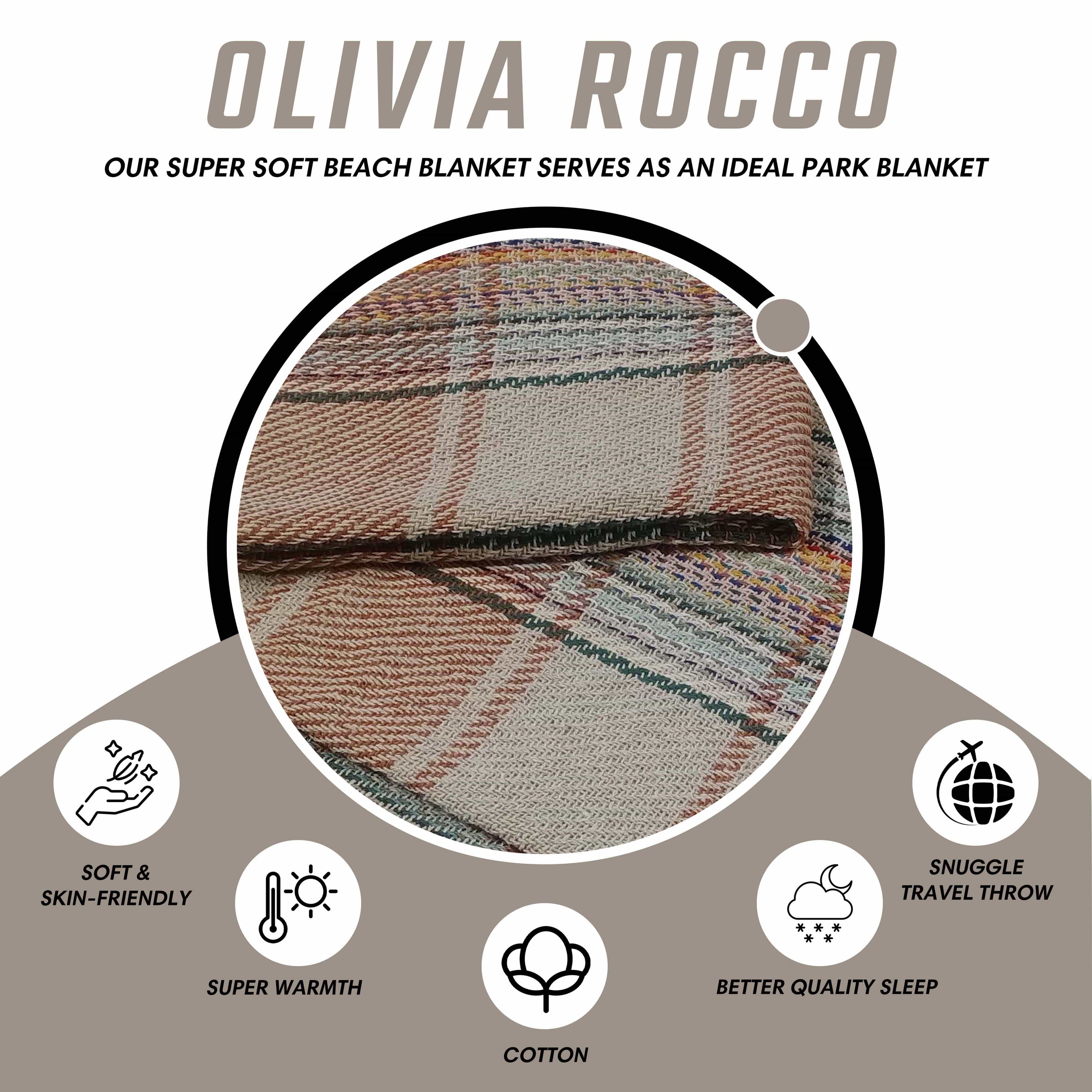 OLIVIA ROCCO Recycled Cotton Picnic Blanket – Check Stripe 130 x 150 cm