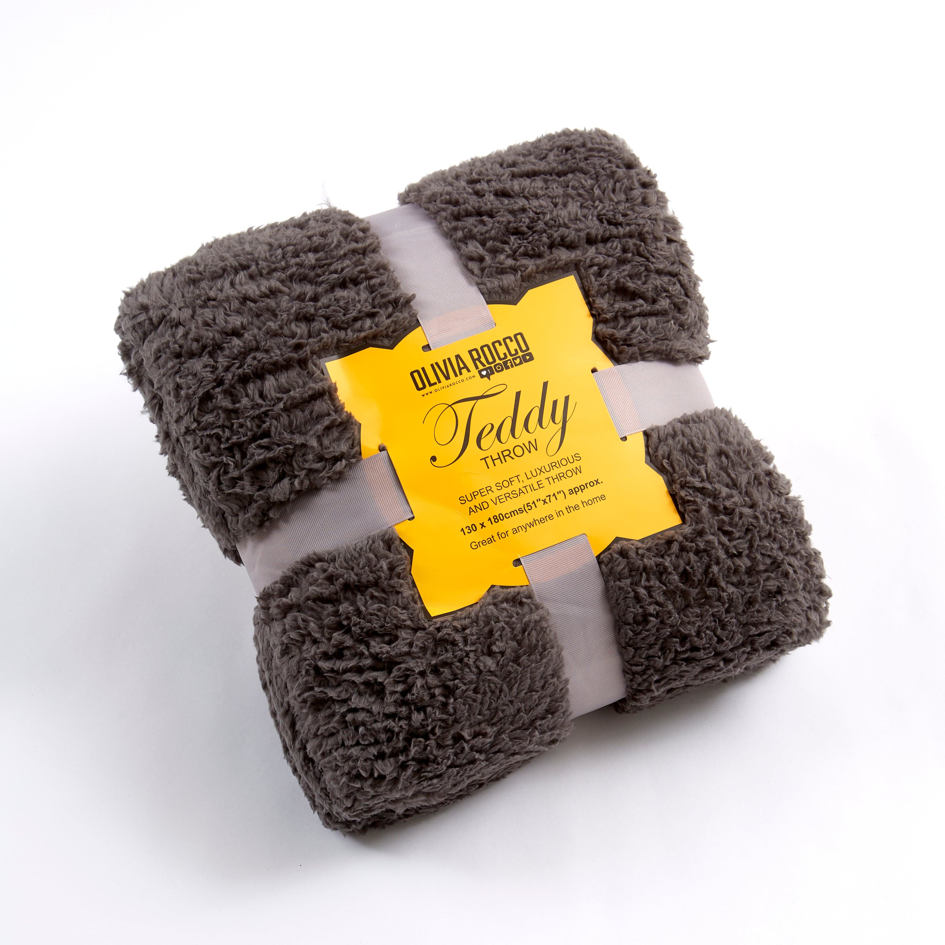 OLIVIA ROCCO Teddy Throw Blanket – Super Soft Faux Fur Fleece for Bed & Sofa