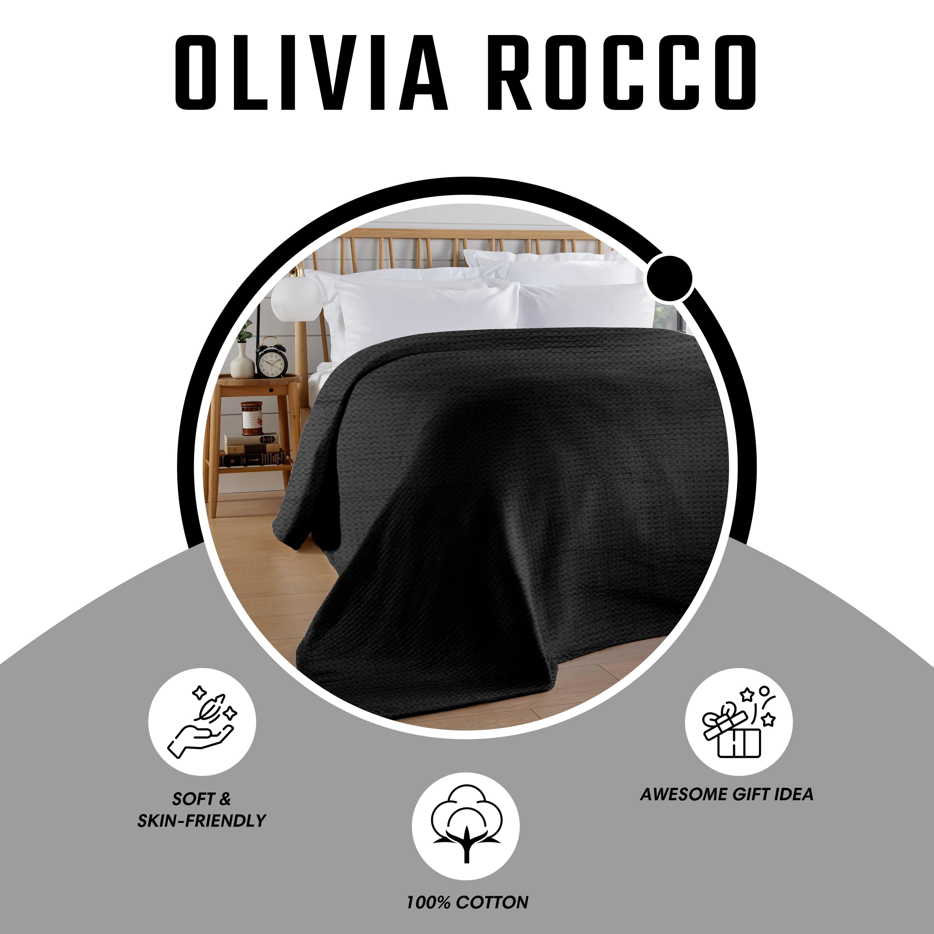 OLIVIA ROCCO Cotton Checked Throw Blanket – Black Bedspread for Sofa & Bed