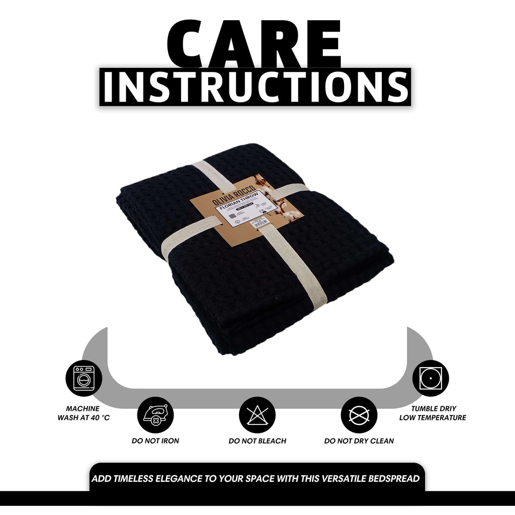OLIVIA ROCCO Cotton Checked Throw Blanket – Black Bedspread for Sofa & Bed
