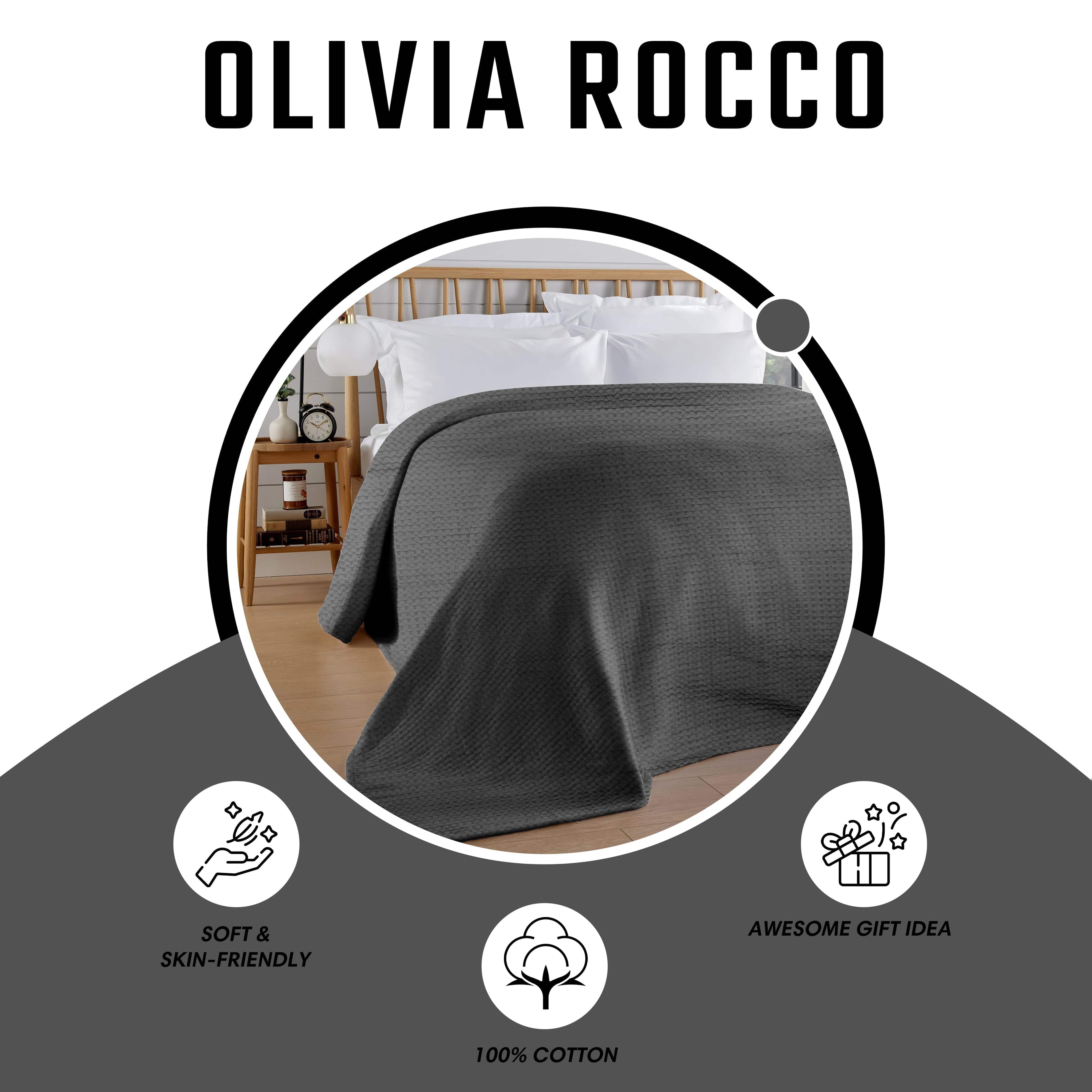OLIVIA ROCCO Grey Checked Cotton Throw Blanket – 180 x 250 cm Bedspread