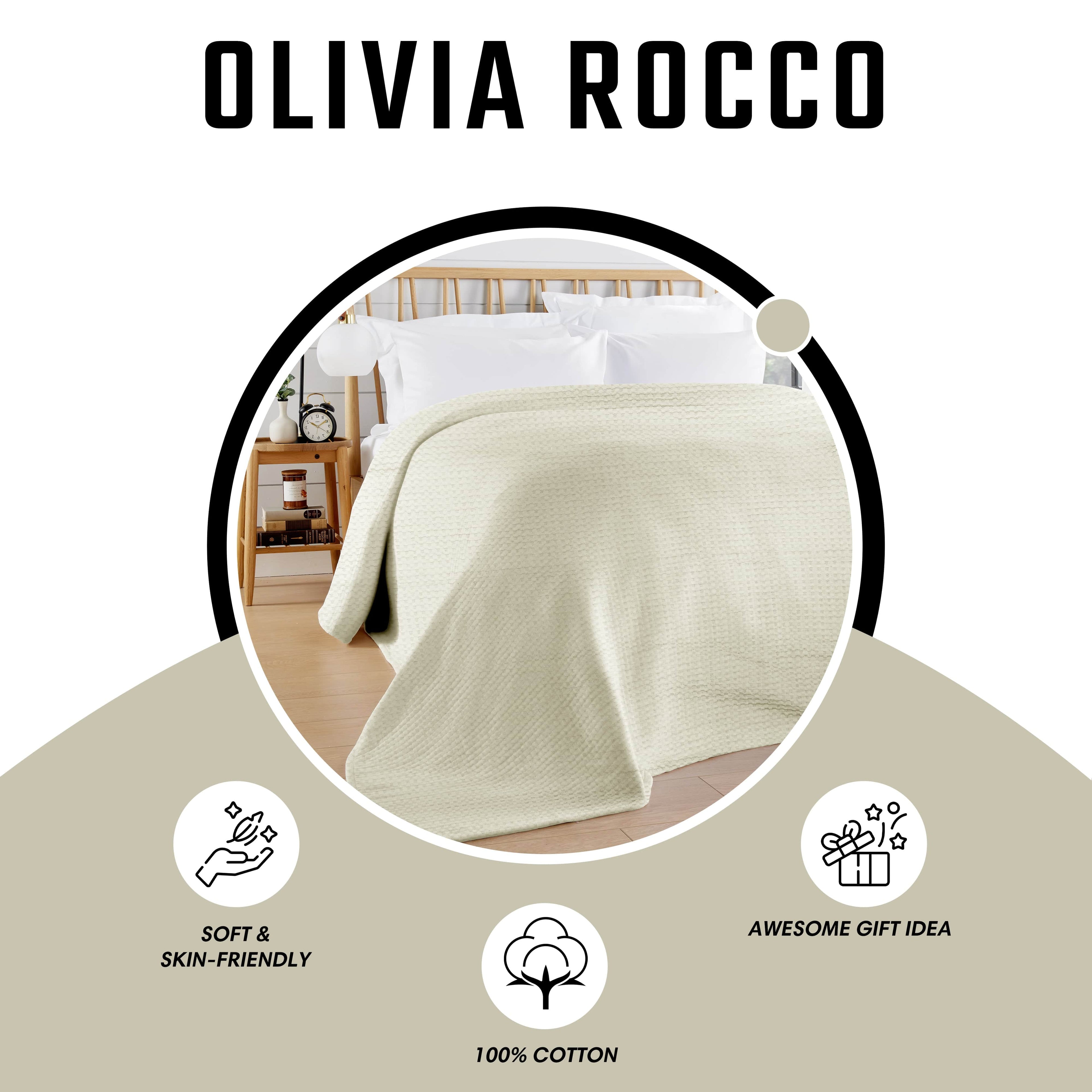 OLIVIA ROCCO Florian Checked Throw Blanket | 100% Cotton Bedspread