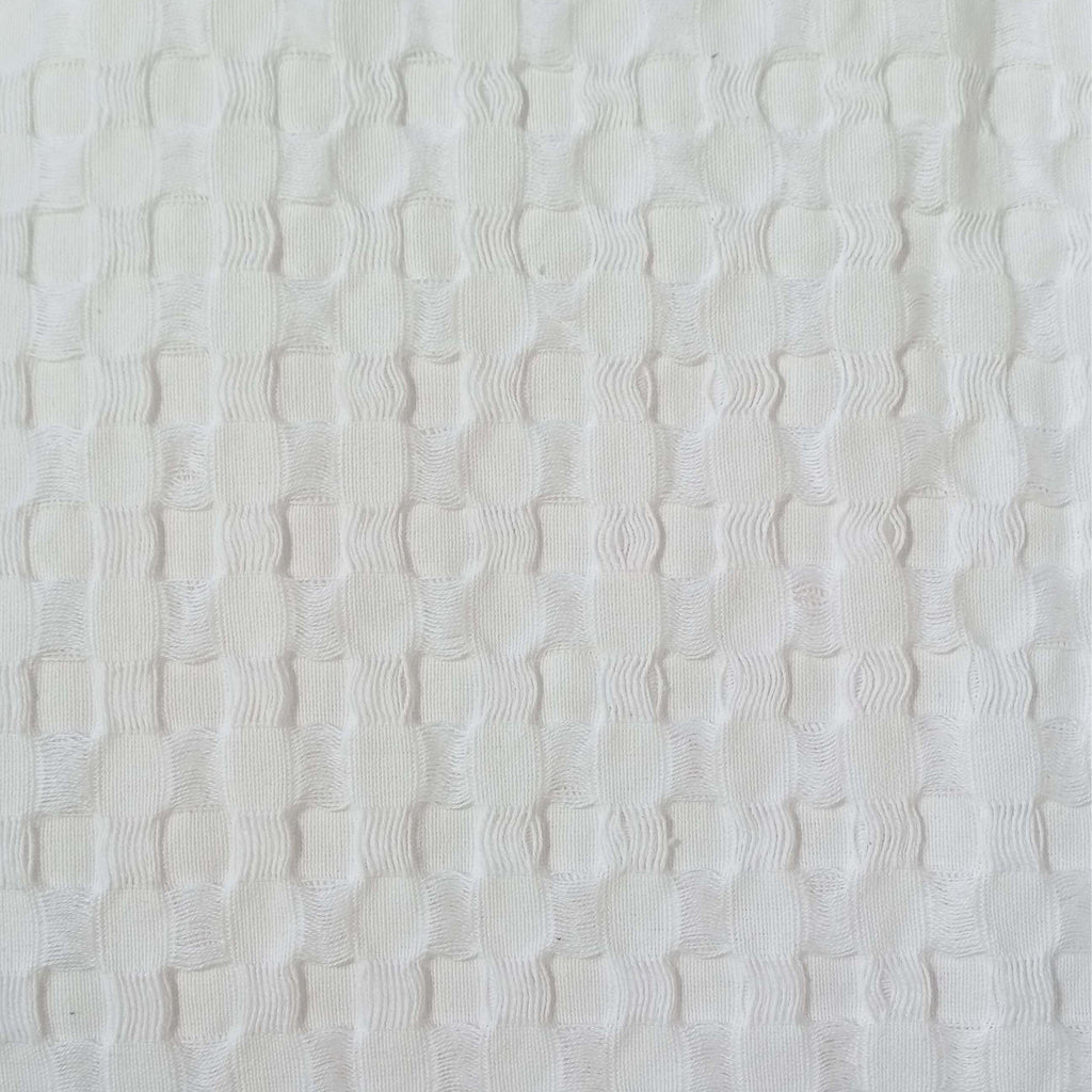 OLIVIA ROCCO Florian Checked Throw Blanket – 100% Cotton Bedspread White