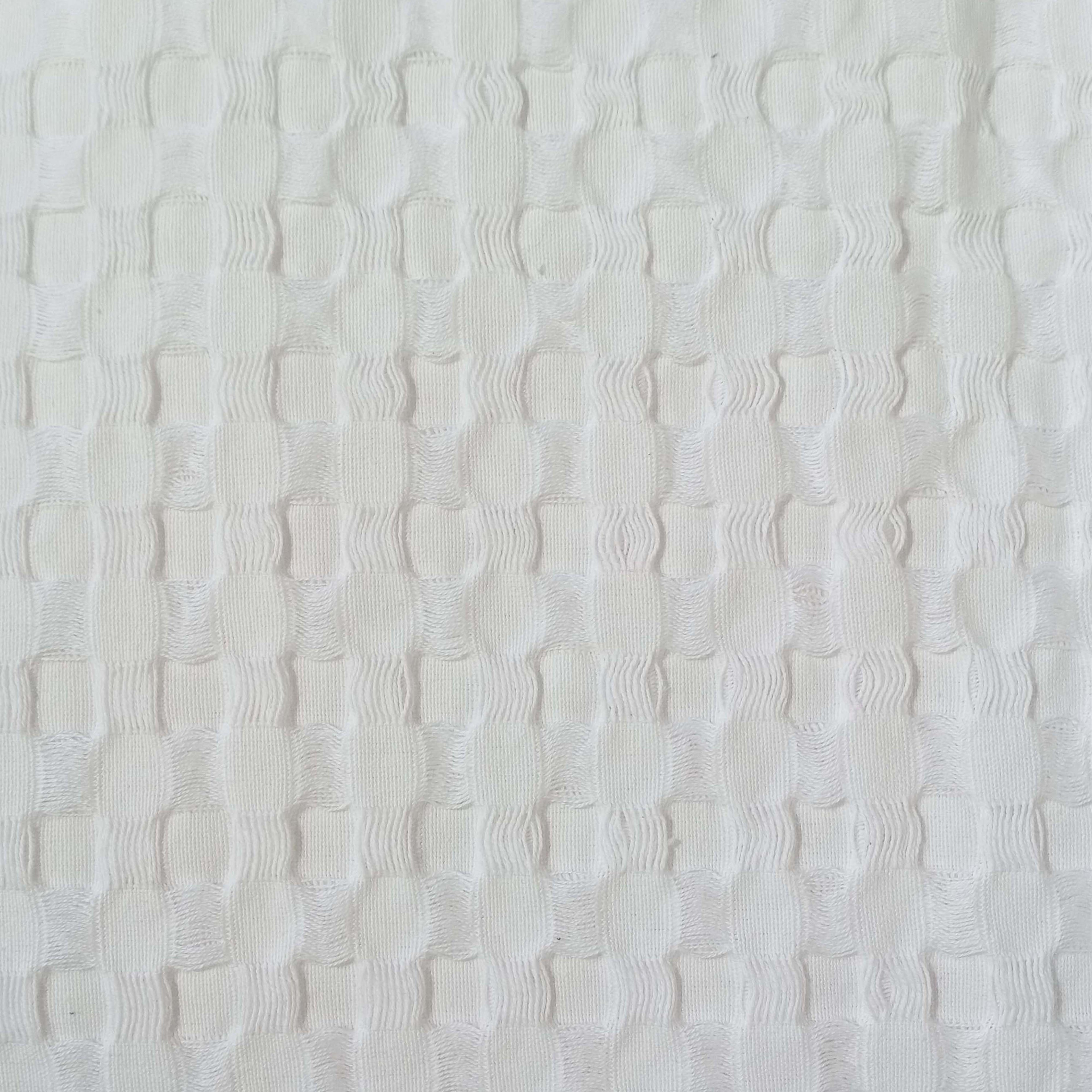 OLIVIA ROCCO Florian Checked Throw Blanket – 100% Cotton Bedspread White