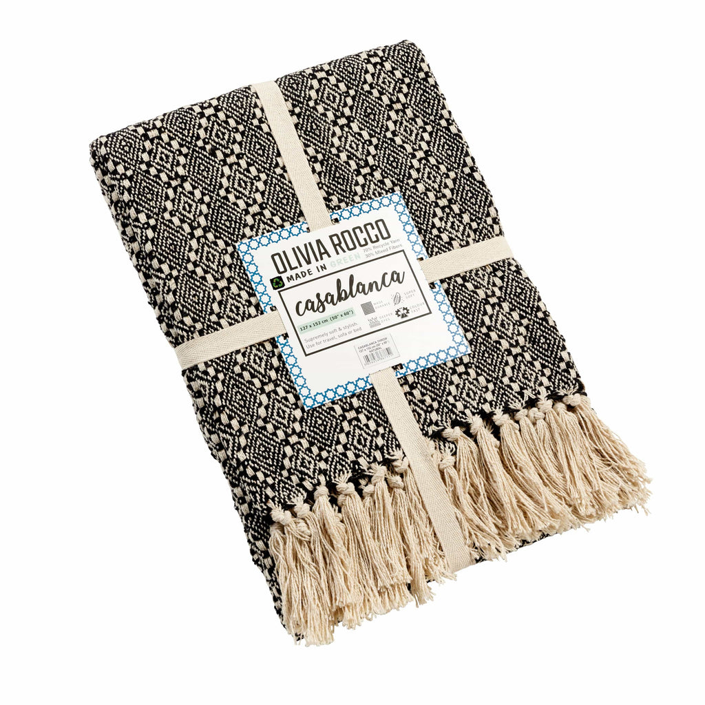 OLIVIA ROCCO Recycled Cotton Throw Blanket – Casablanca Check Sofa Throw