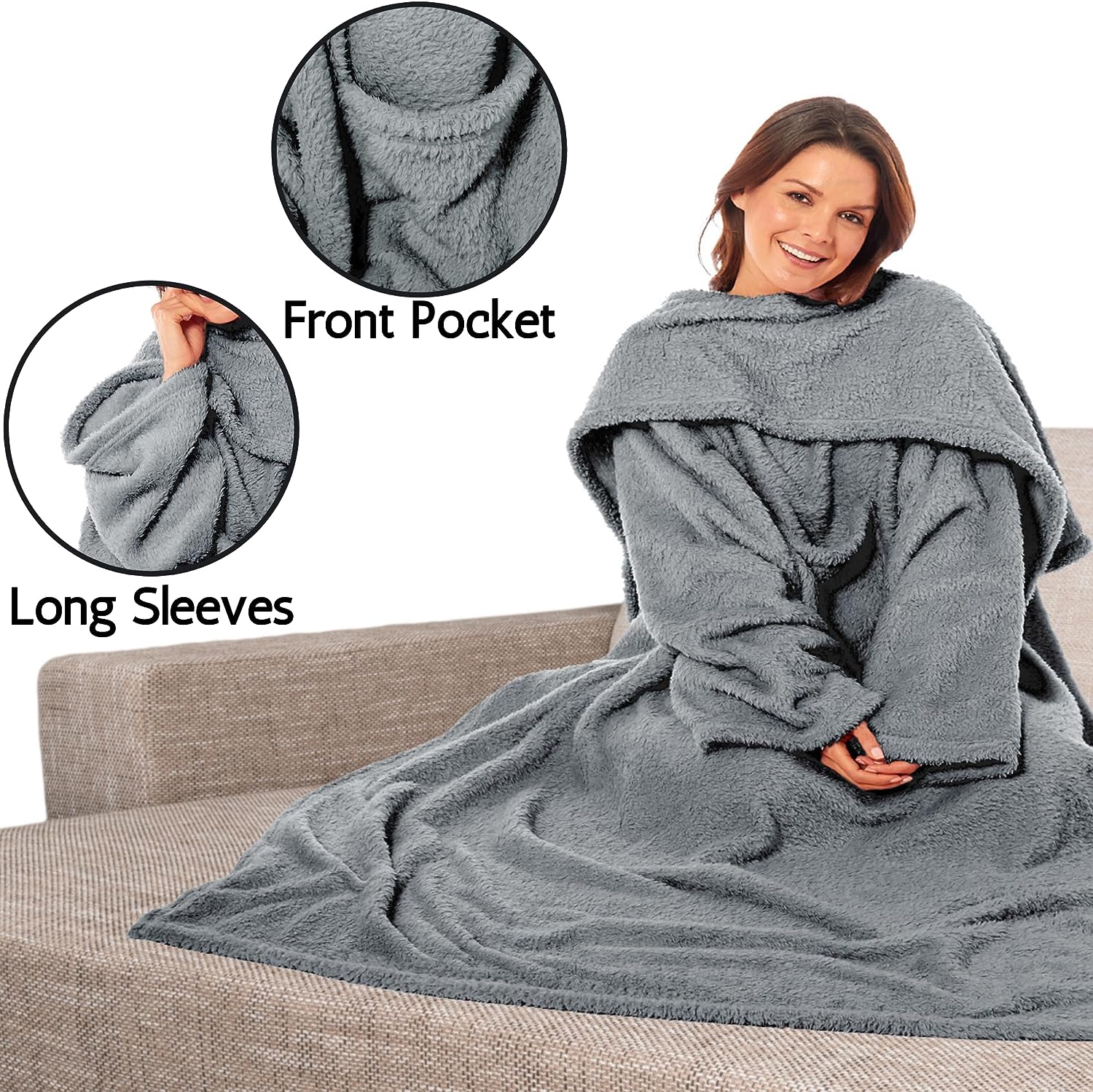 OLIVIA ROCCO Wearable TV Blanket – Ultra Soft Fleece Snuggle Throw with Sleeves