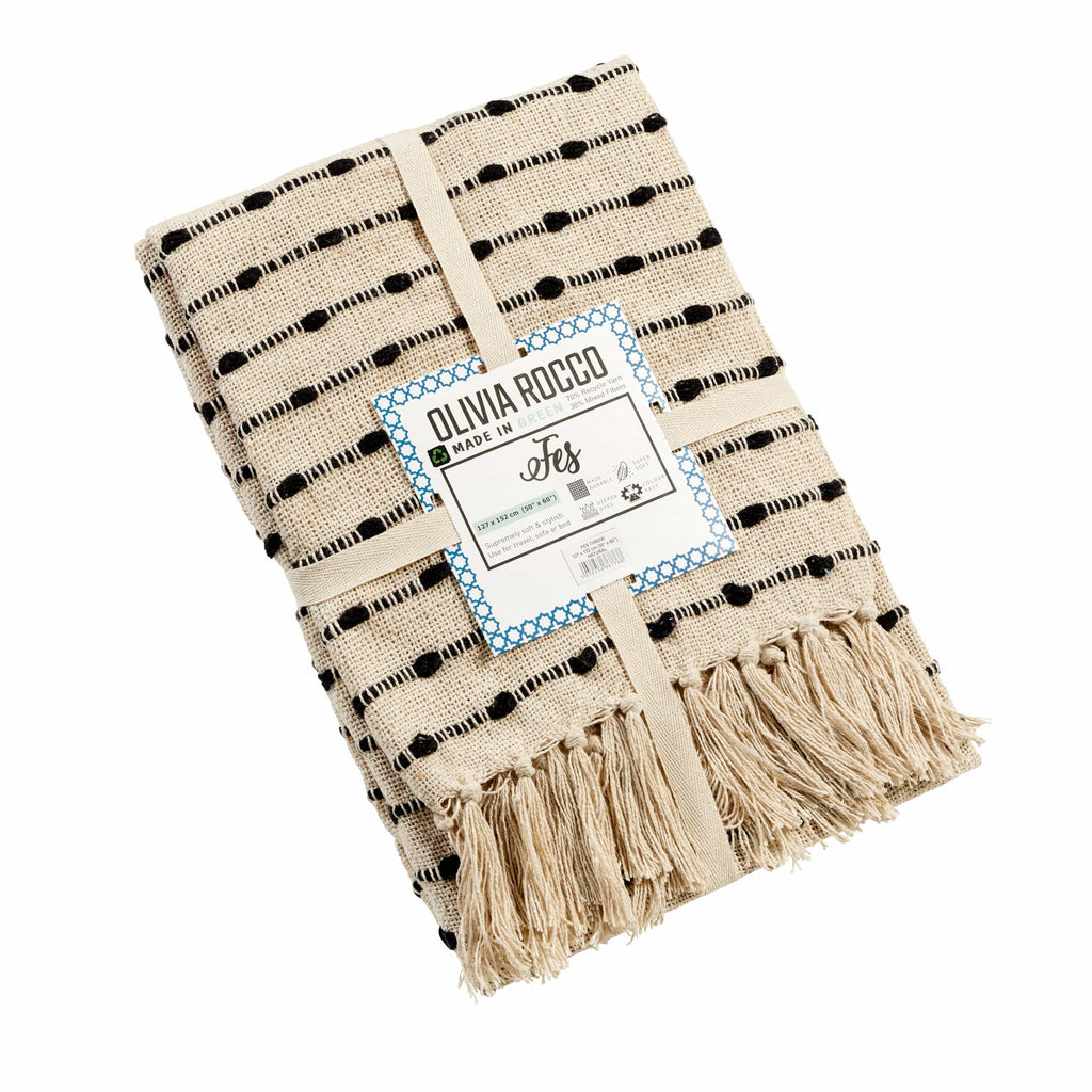 OLIVIA ROCCO Fes Throw Blanket – Recycled Cotton Soft Eco Friendly Sofa Throw
