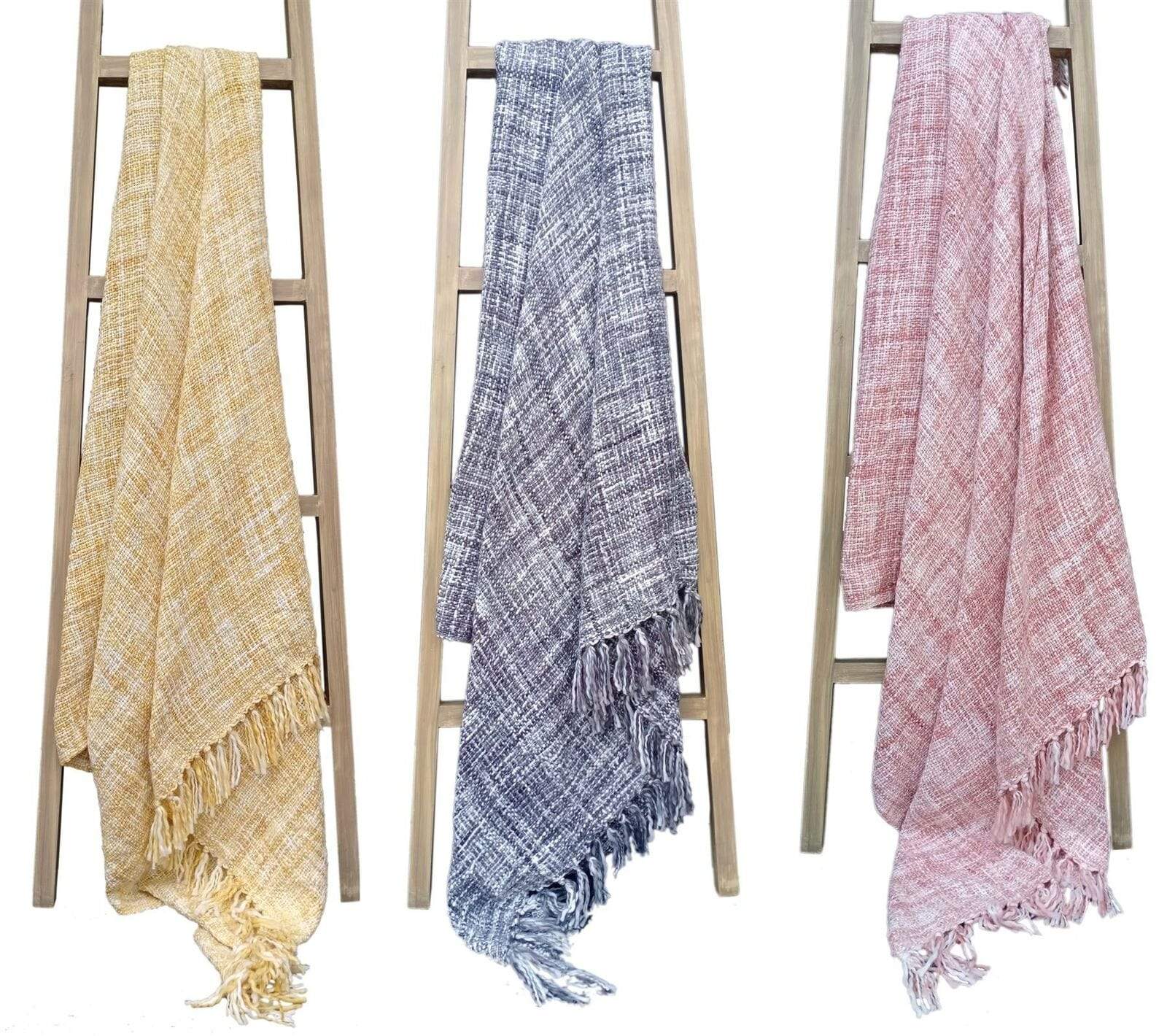 OLIVIA ROCCO Chenille Throw – Soft Tasselled Acrylic Blanket 130x170cm