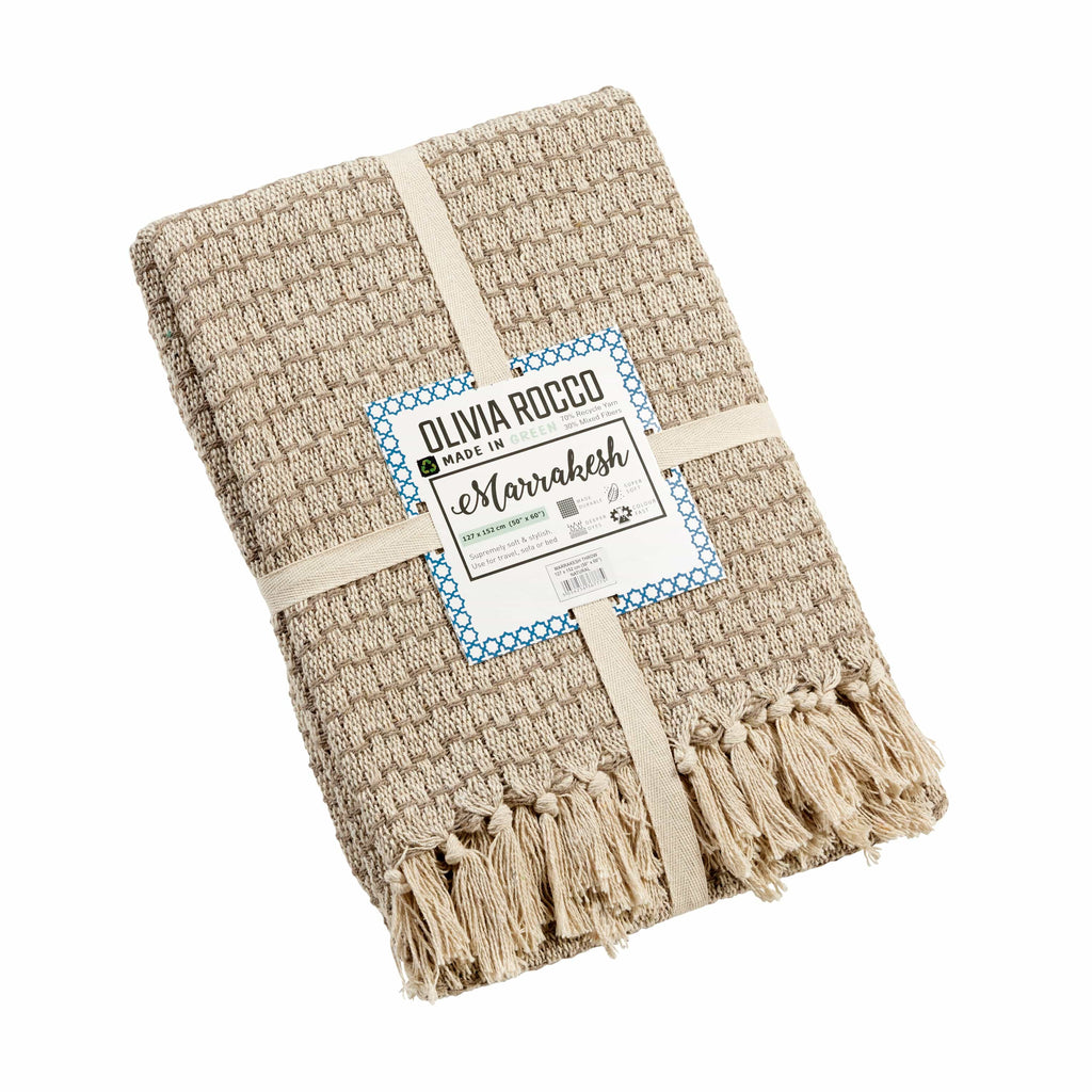 OLIVIA ROCCO Recycled Cotton Throw – Soft Lightweight Tassel Blanket