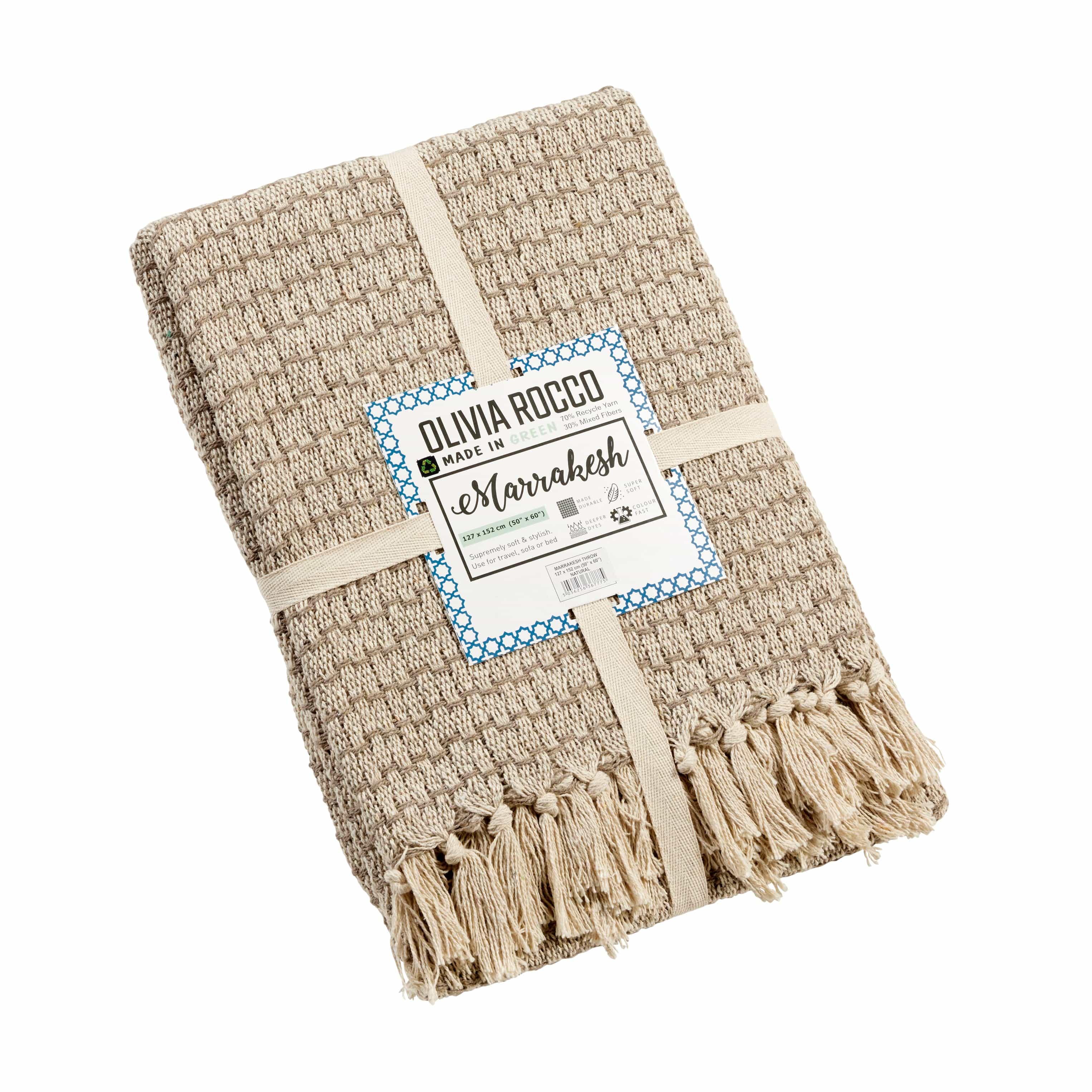 OLIVIA ROCCO Recycled Cotton Throw – Soft Lightweight Tassel Blanket
