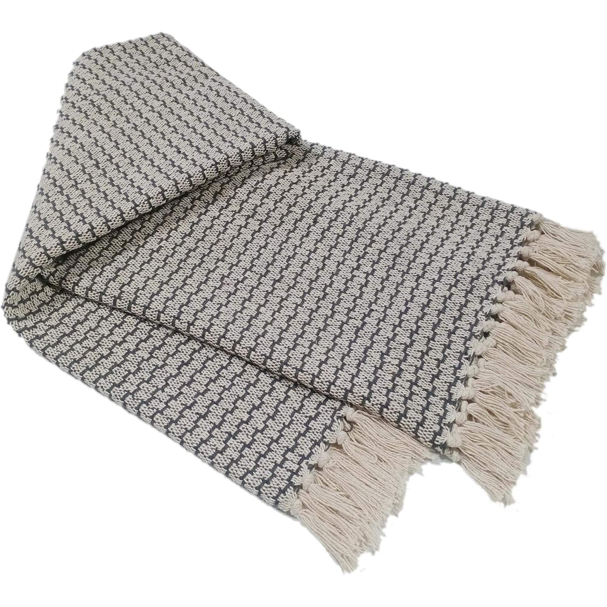 OLIVIA ROCCO Recycled Cotton Throw – Soft Lightweight Tassel Blanket