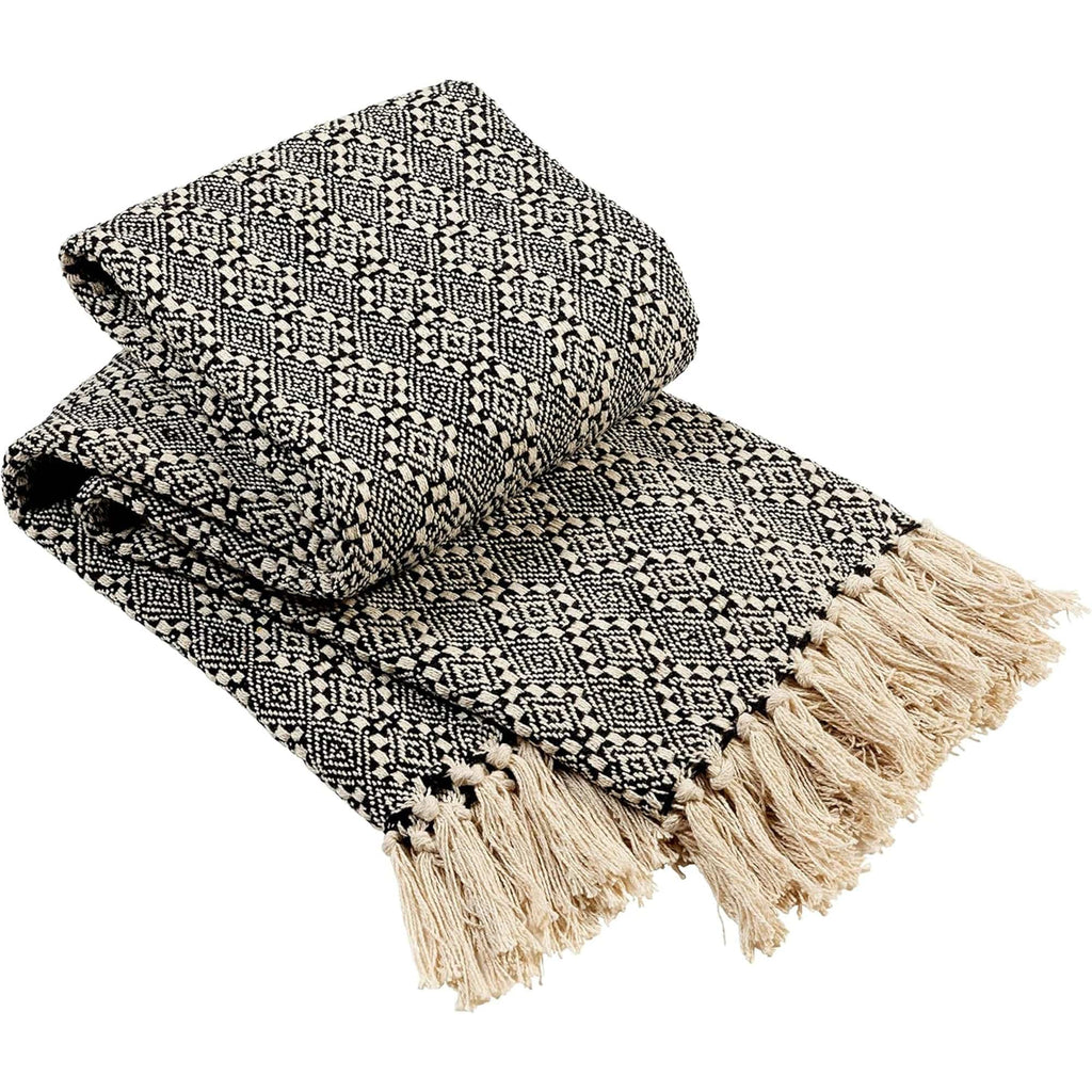 OLIVIA ROCCO Recycled Cotton Throw – Soft Lightweight Tassel Blanket