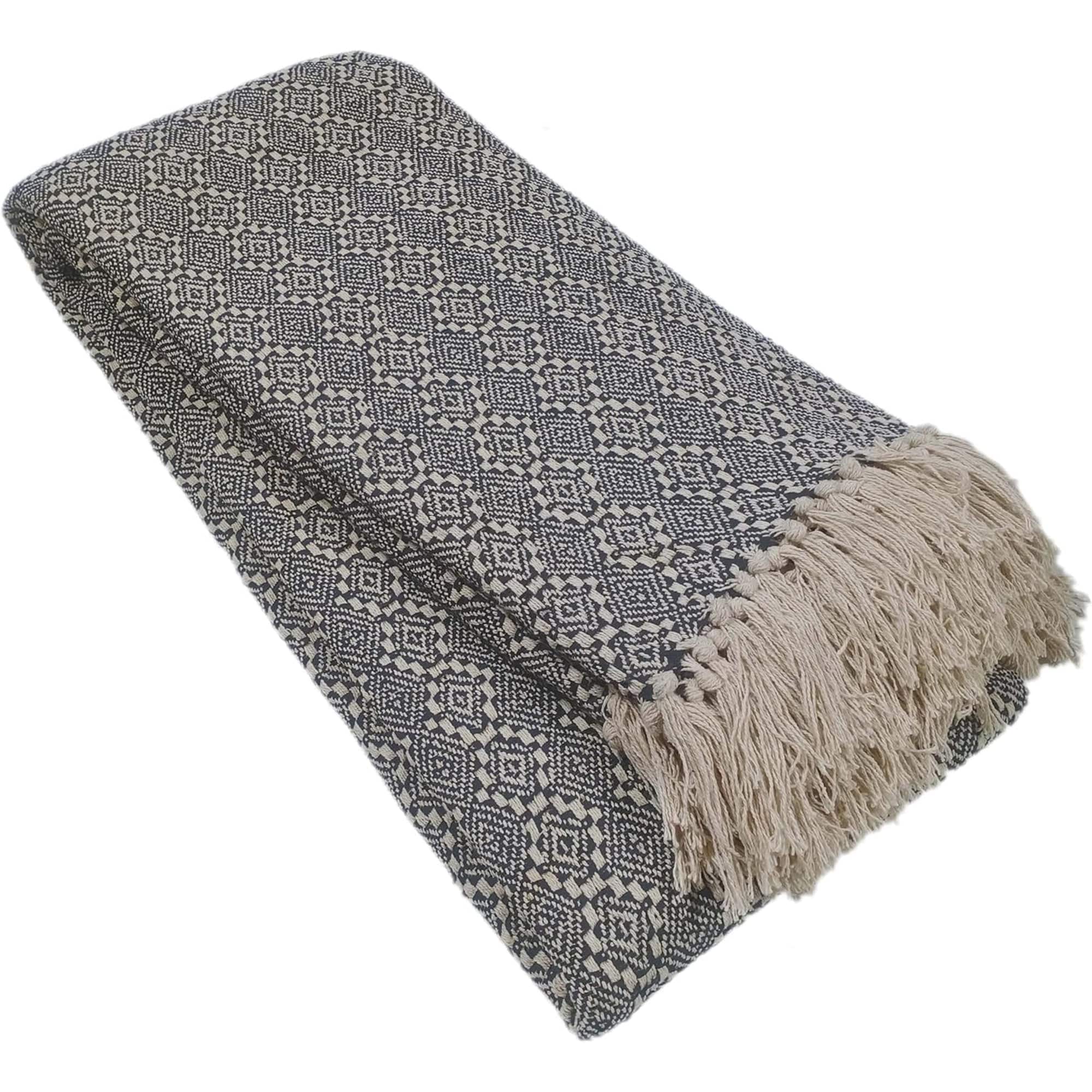 OLIVIA ROCCO Recycled Cotton Throw – Soft Lightweight Tassel Blanket