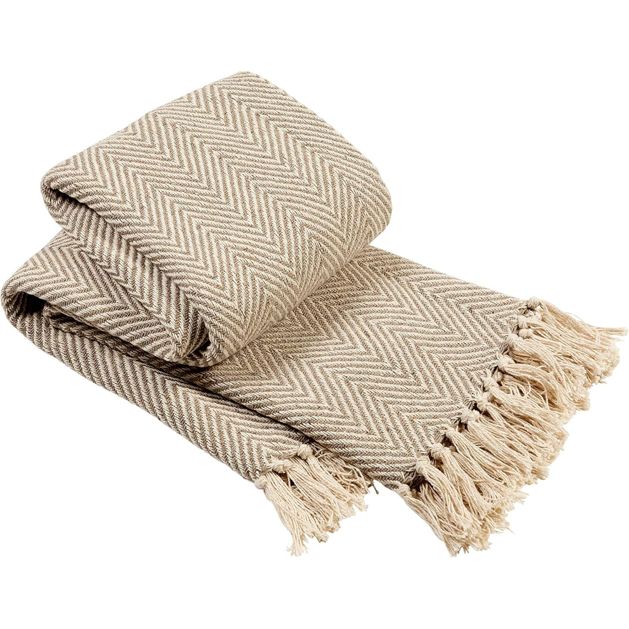 OLIVIA ROCCO Recycled Cotton Throw – Soft Lightweight Tassel Blanket