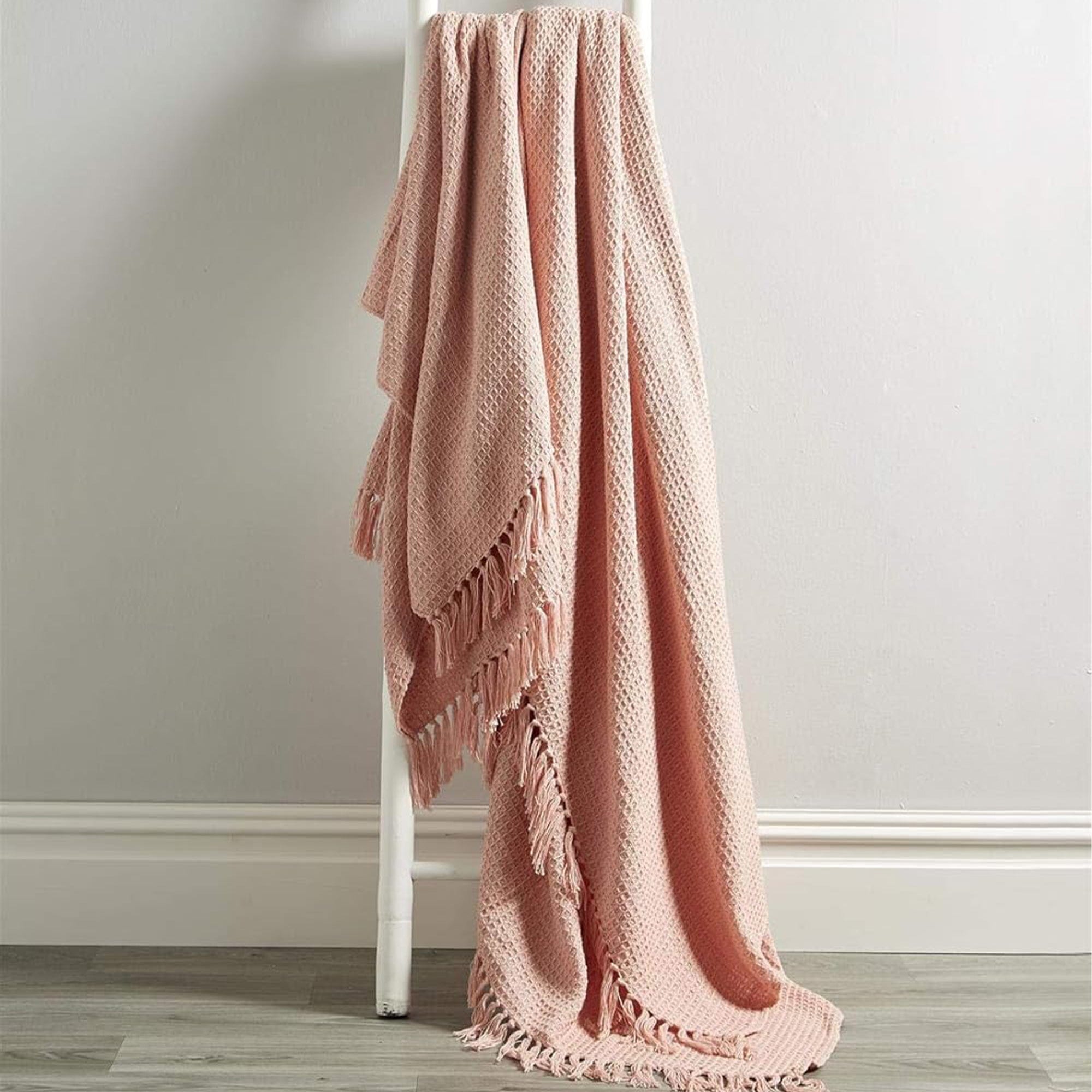 OLIVIA ROCCO Recycled Cotton Throw – Soft Lightweight Tassel Blanket