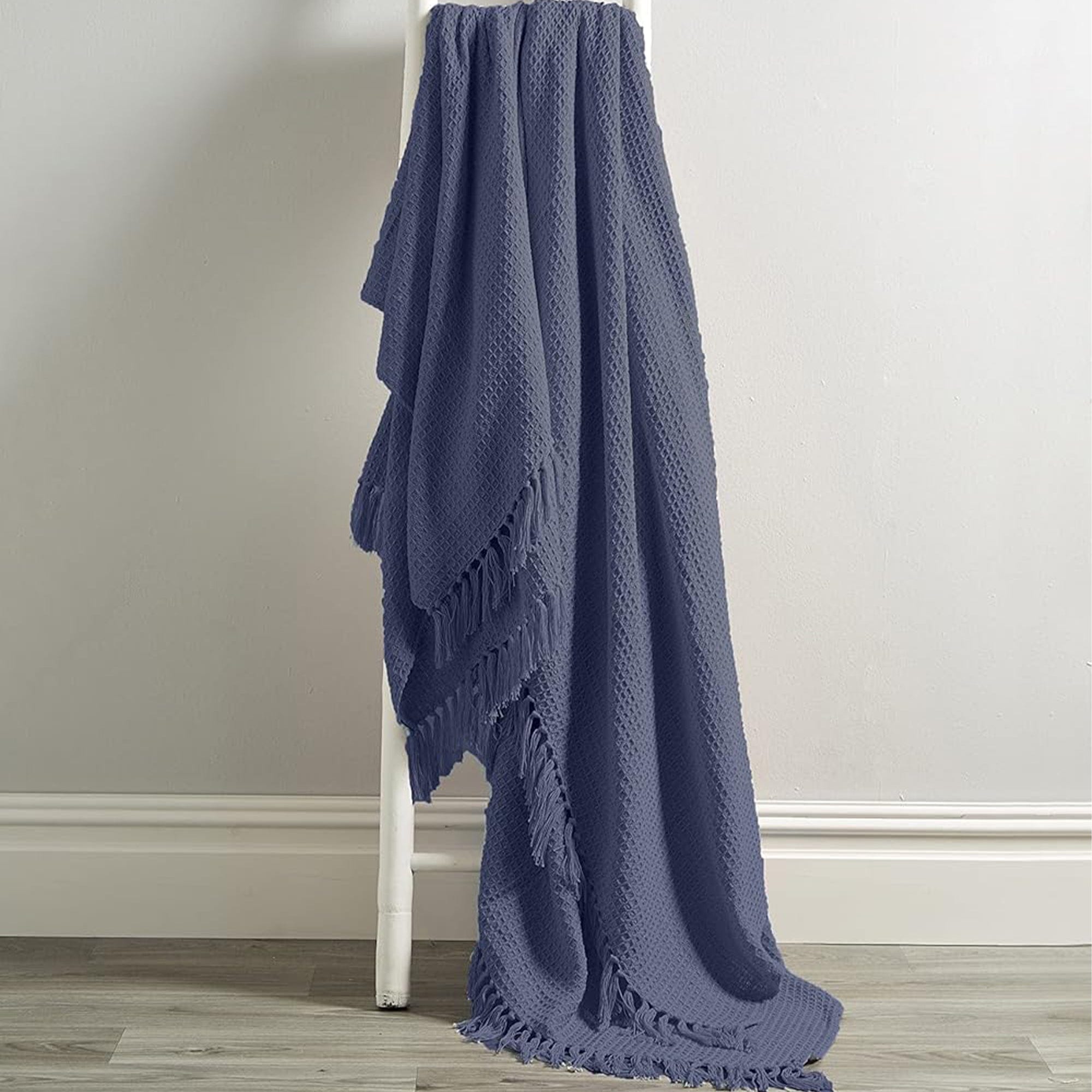 OLIVIA ROCCO Recycled Cotton Throw – Soft Lightweight Tassel Blanket