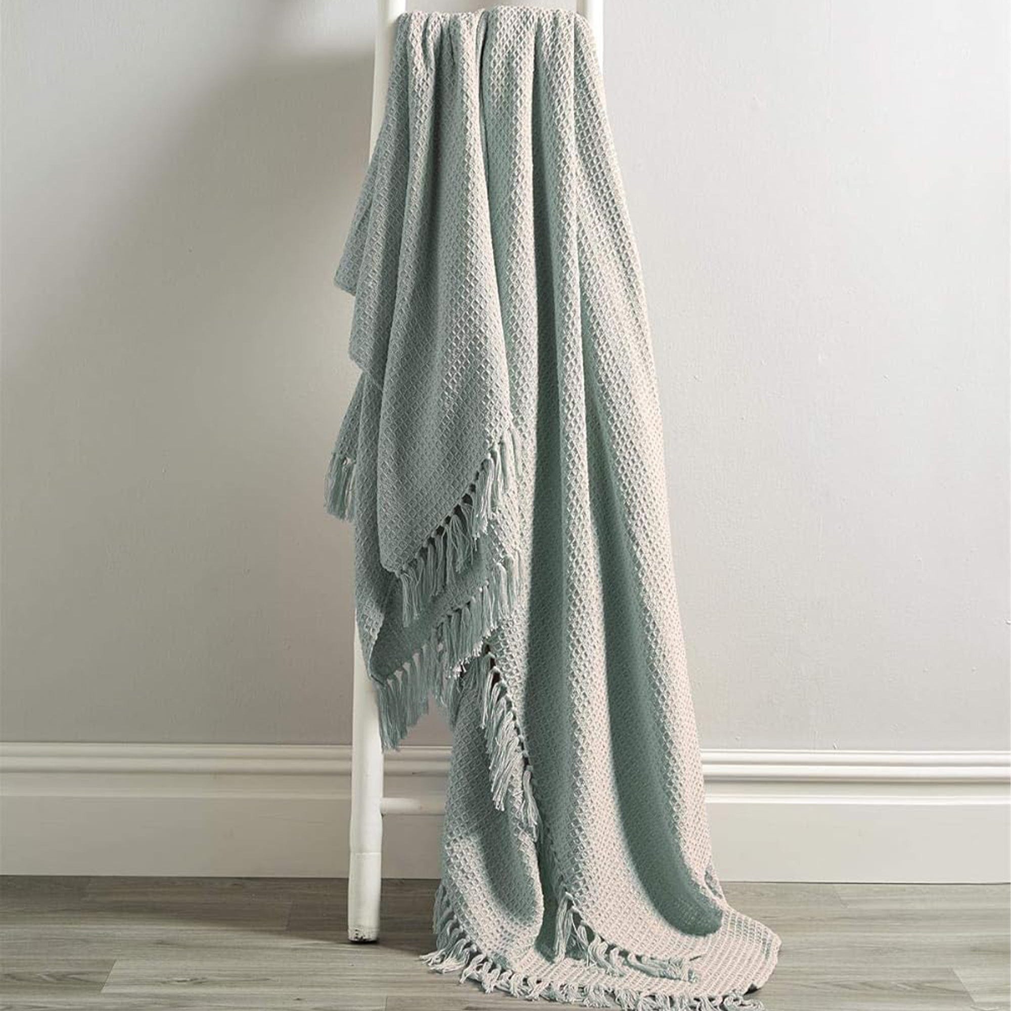 OLIVIA ROCCO Recycled Cotton Throw – Soft Lightweight Tassel Blanket