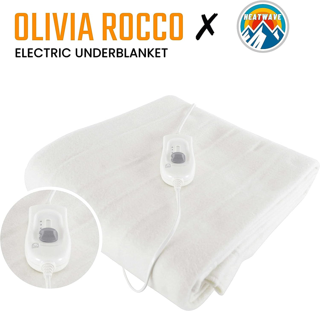 OLIVIA ROCCO Electric Heated Underblanket – 3 Heat Settings & Overheat Protection
