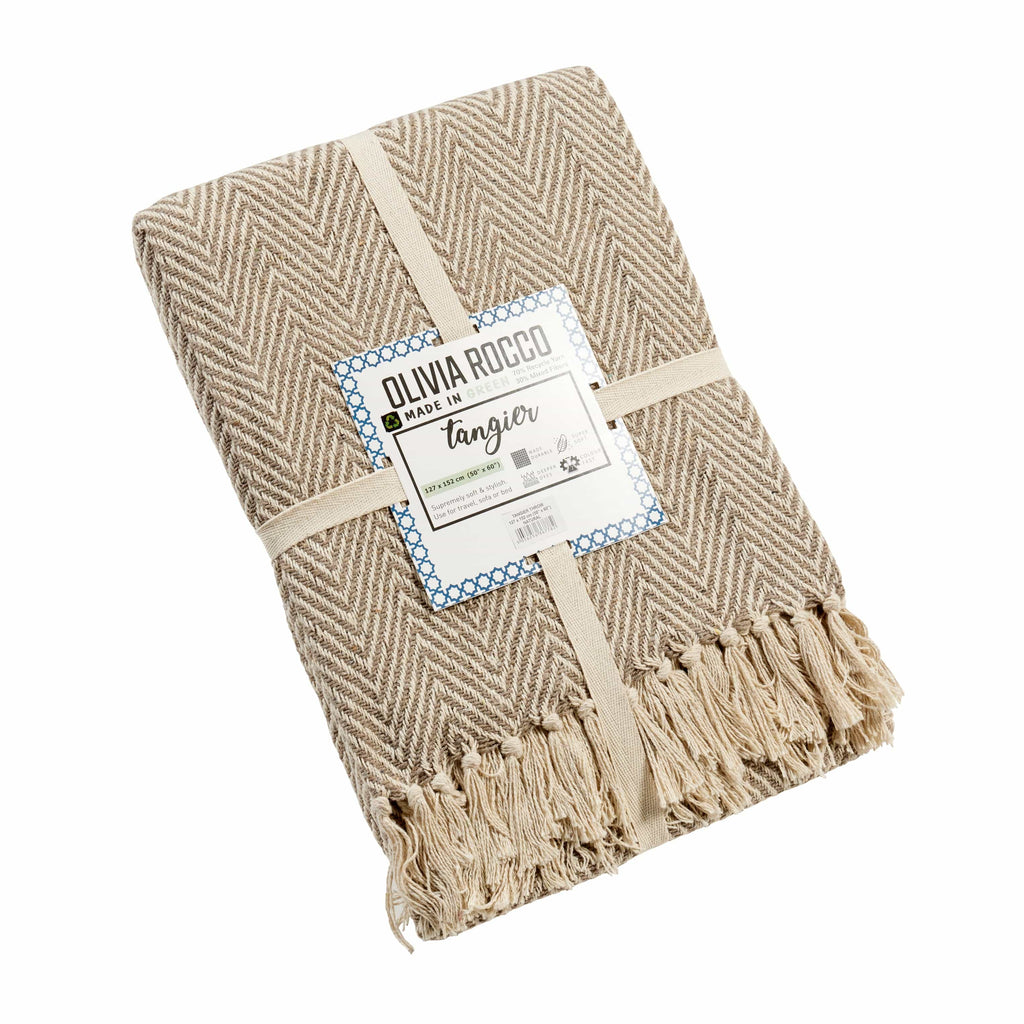 OLIVIA ROCCO Tangier Recycled Cotton Throw Blanket with Tassels