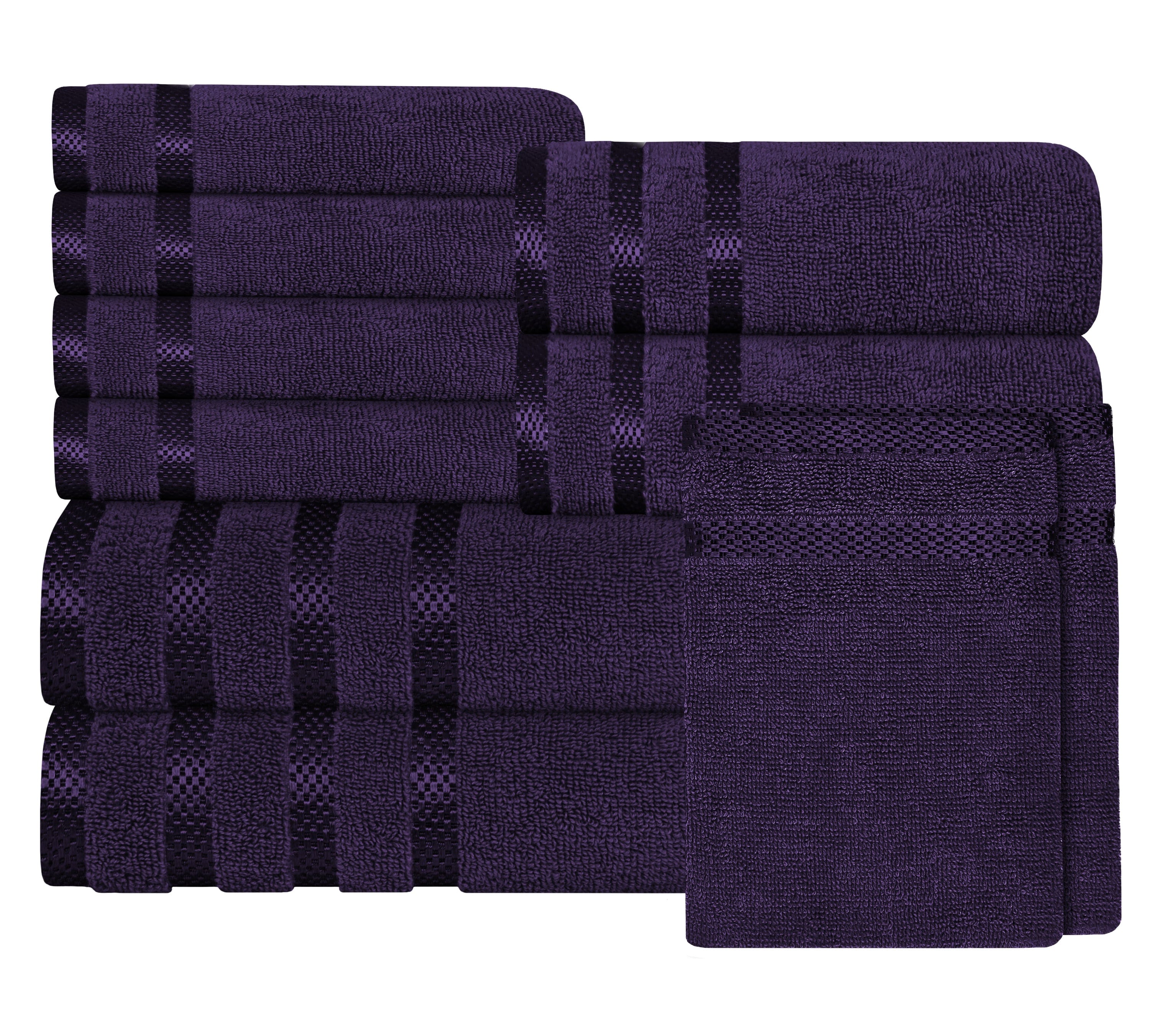 OLIVIA ROCCO Belmont Purple Cotton Towel Set – 10 Piece Super Absorbent Bale