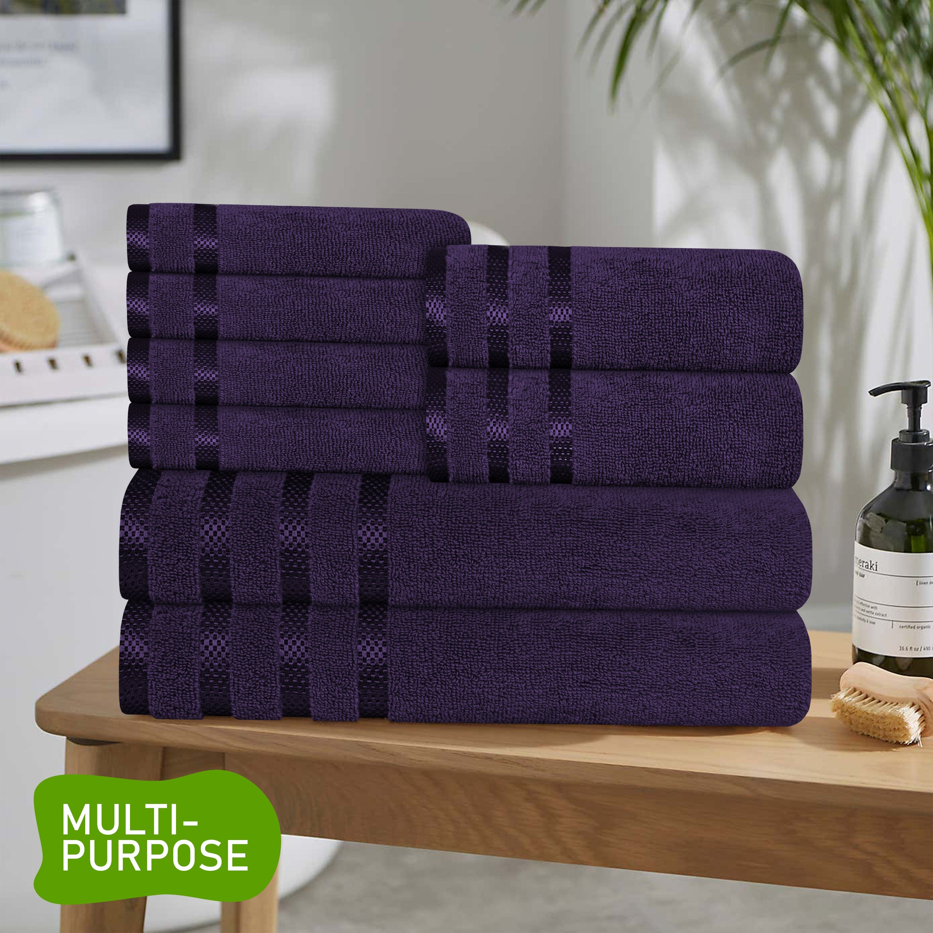 OLIVIA ROCCO Belmont Purple Cotton Towel Set – 10 Piece Super Absorbent Bale
