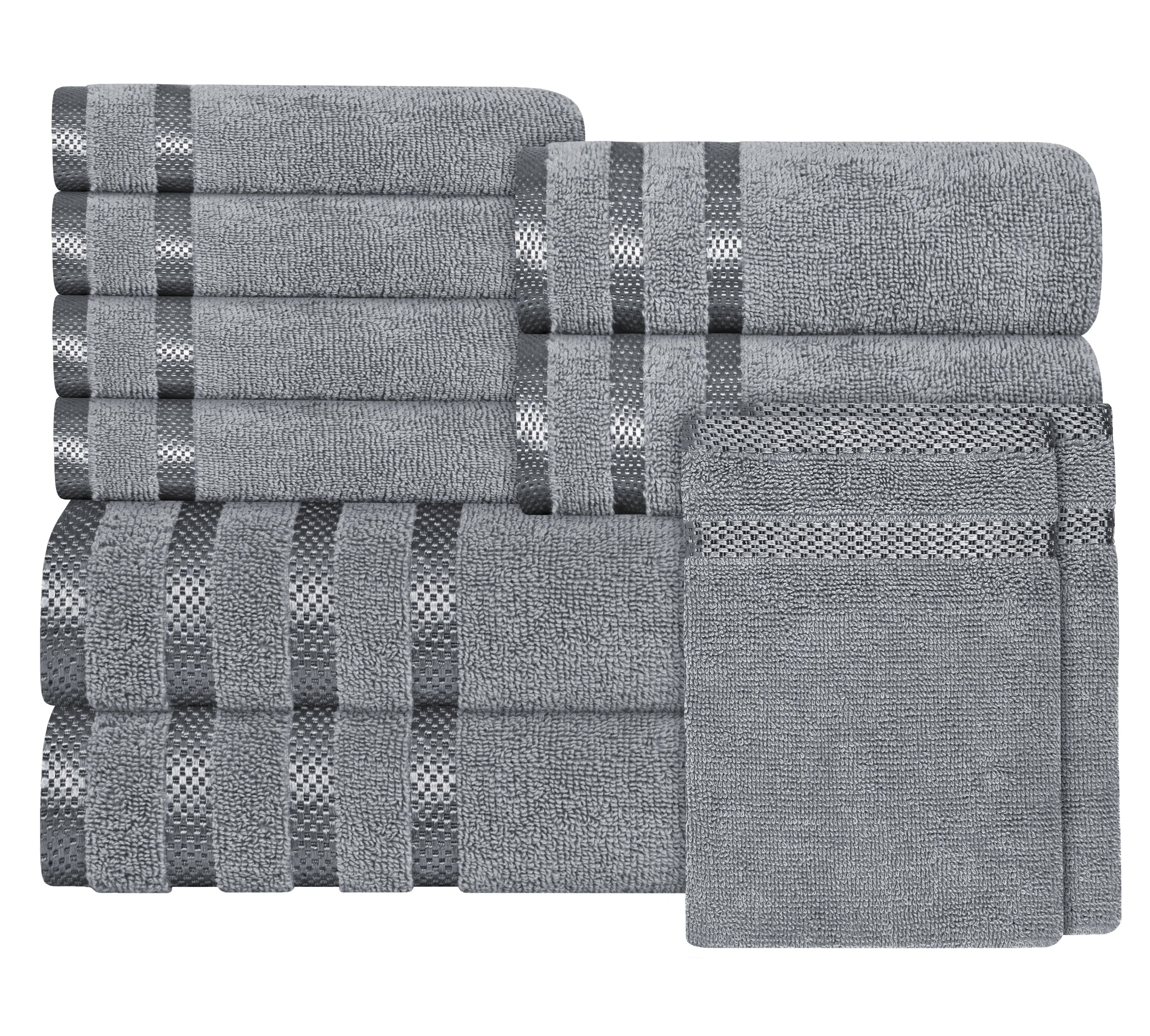 OLIVIA ROCCO Belmont 10 Piece Cotton Towel Bale Set – Silver Stripe