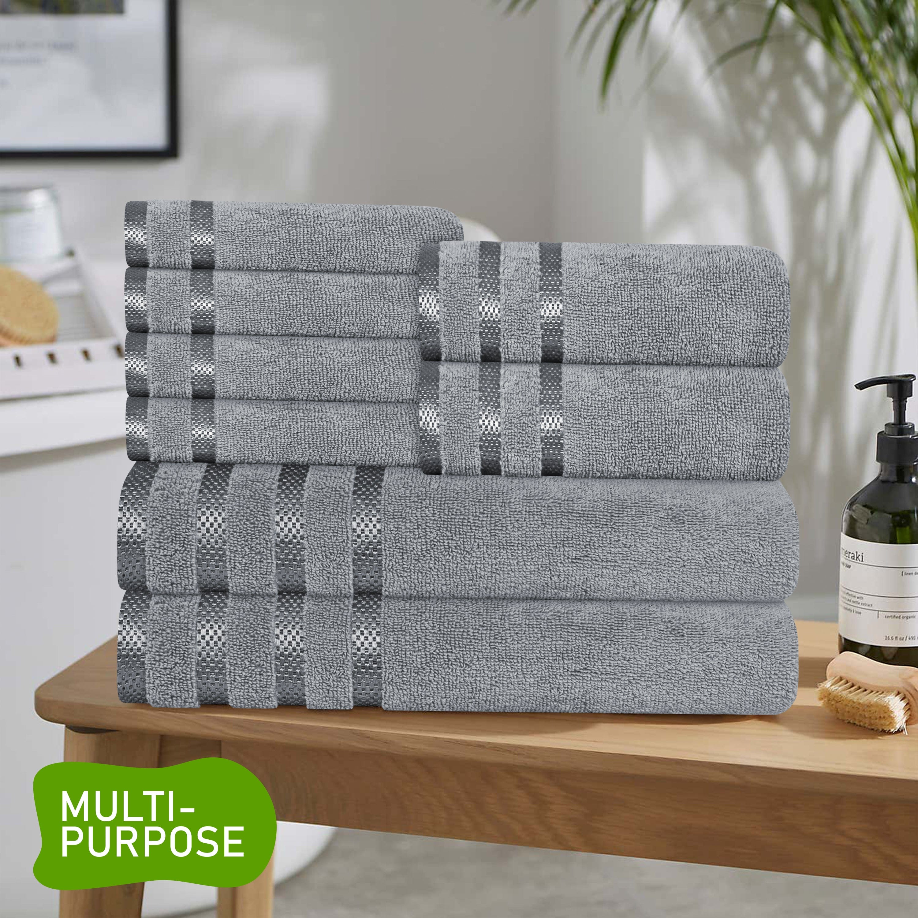 OLIVIA ROCCO Belmont 10 Piece Cotton Towel Bale Set – Silver Stripe
