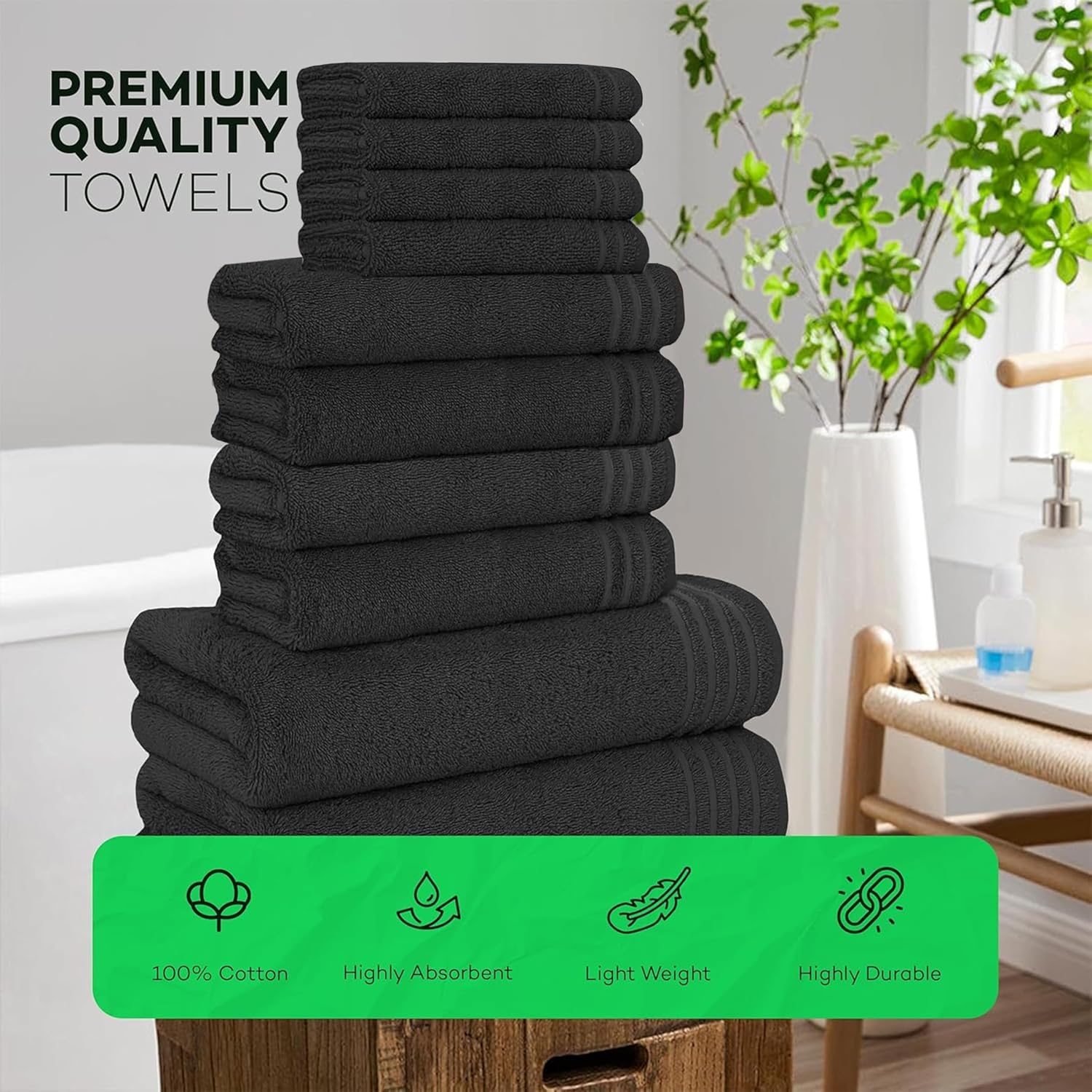 OLIVIA ROCCO 10 Piece Egyptian Cotton Towel Set – 500 GSM Bathroom Bale