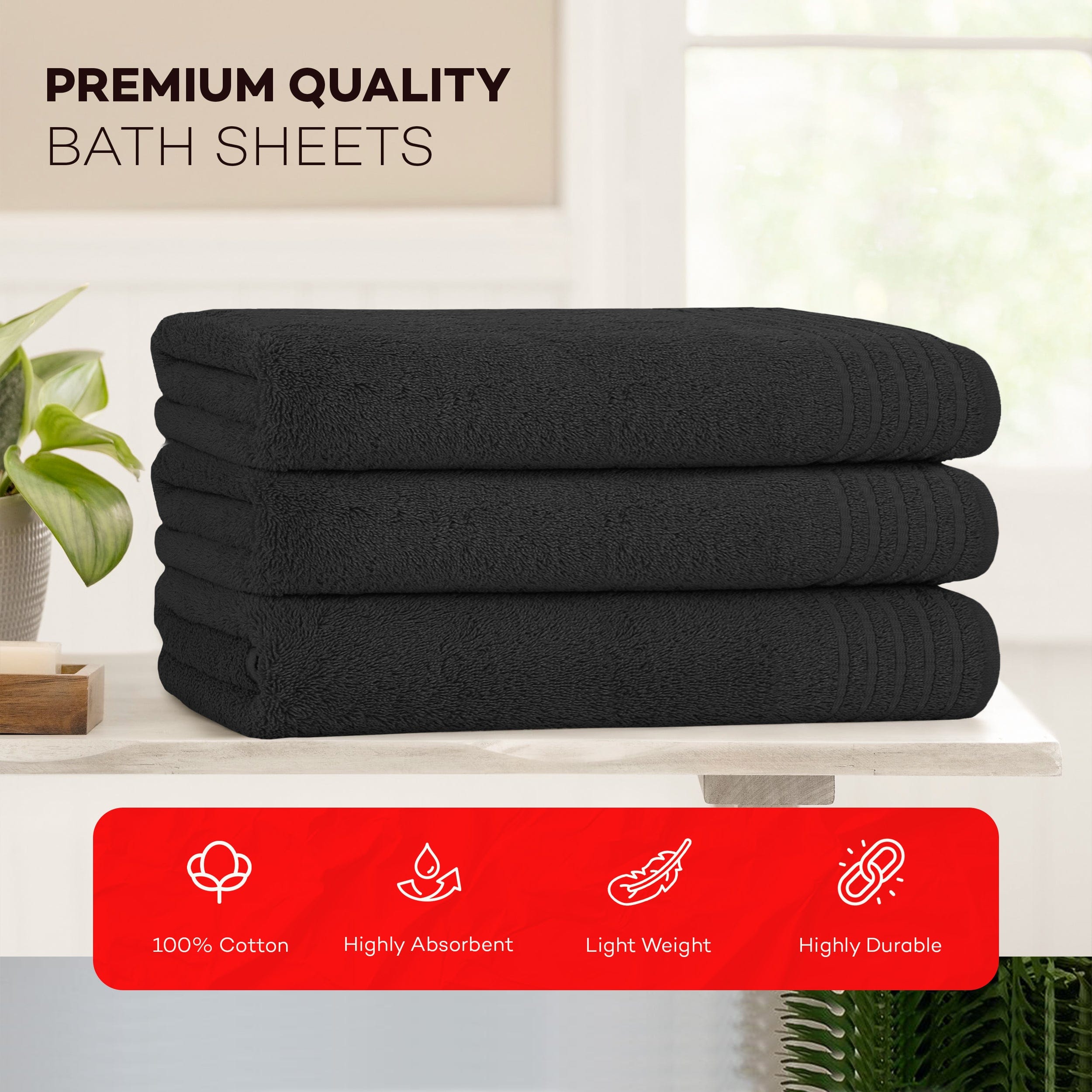 OLIVIA ROCCO Monaco 3 Pack Bath Sheets – 100% Cotton 500GSM Towel Set