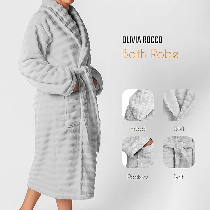 OLIVIA ROCCO Hydro Cotton Hooded Bath Robe – Luxury Ribbed Unisex Loungewear