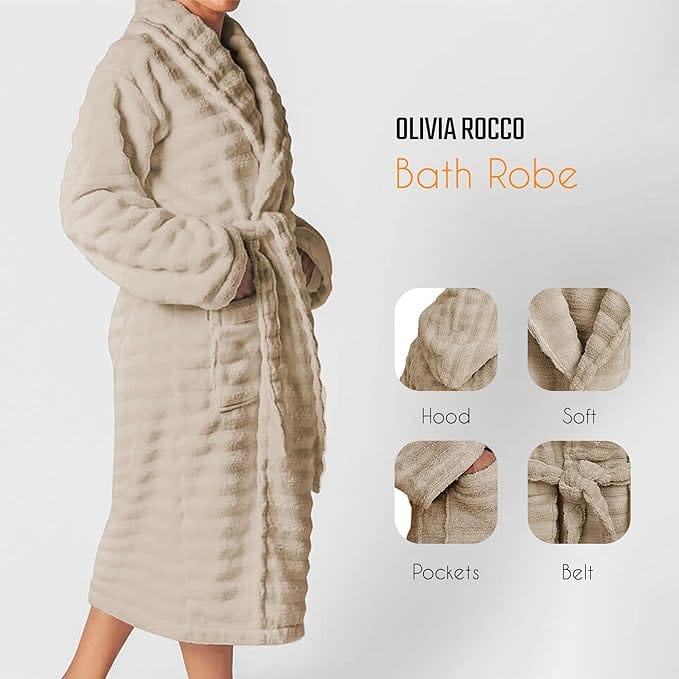 OLIVIA ROCCO Hydro Cotton Hooded Bath Robe – Luxury Ribbed Unisex Loungewear